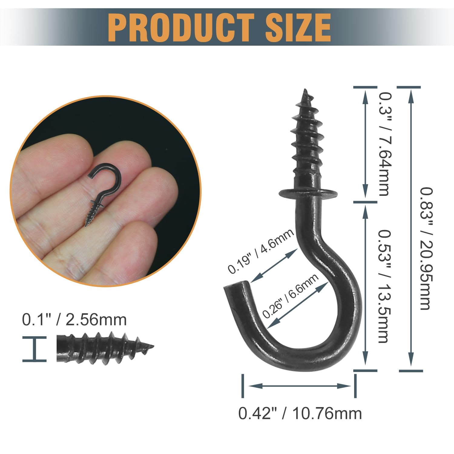50Pcs 1/2 Inch Black Cup Hooks - Heavy Duty Metal Screw-in Hooks with Nickel Plating for Ceiling, Kitchen, Garage & DIY Projects - Small Hanging Hooks for Organizing & Home Decor