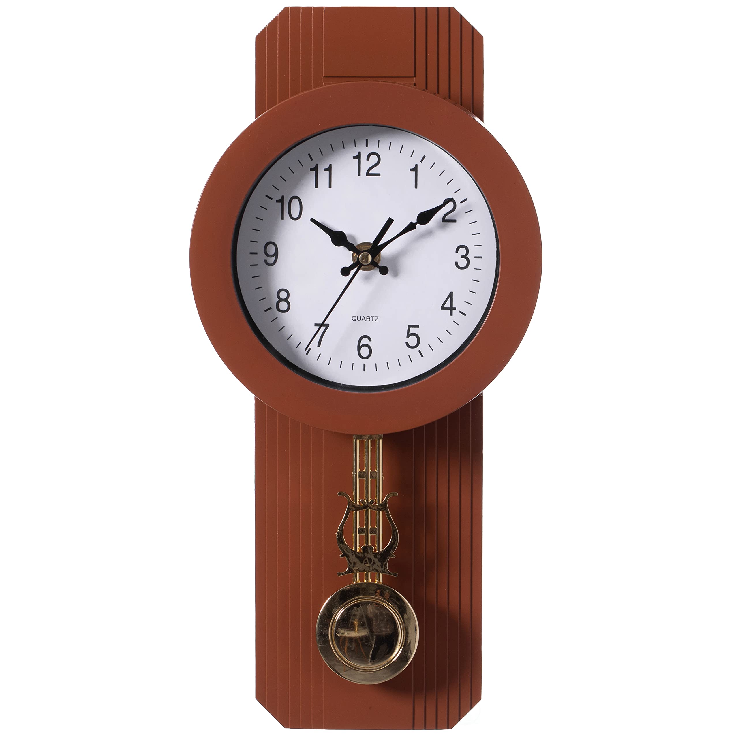 Vintage Brown Round Wooden Pendulum Wall Clock - Silent Non-Ticking Battery Operated Analog Clock for Living Room, Kitchen, Dining Room & Office Decor | Perfect Home, Farmhouse & Retro Style Interior Design
