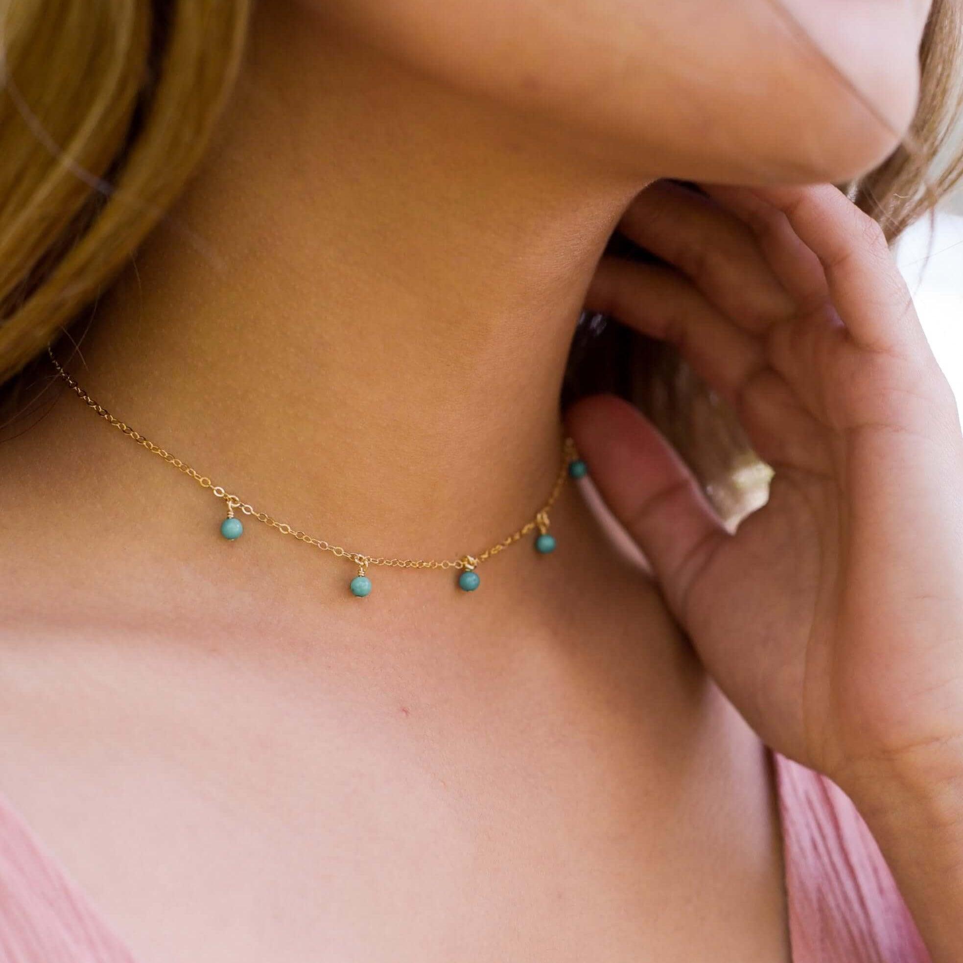 Elegant Turquoise Bead Drop Choker Necklace | Bohemian Jewelry for Women | Perfect for Festivals, Weddings & Boho Fashion
