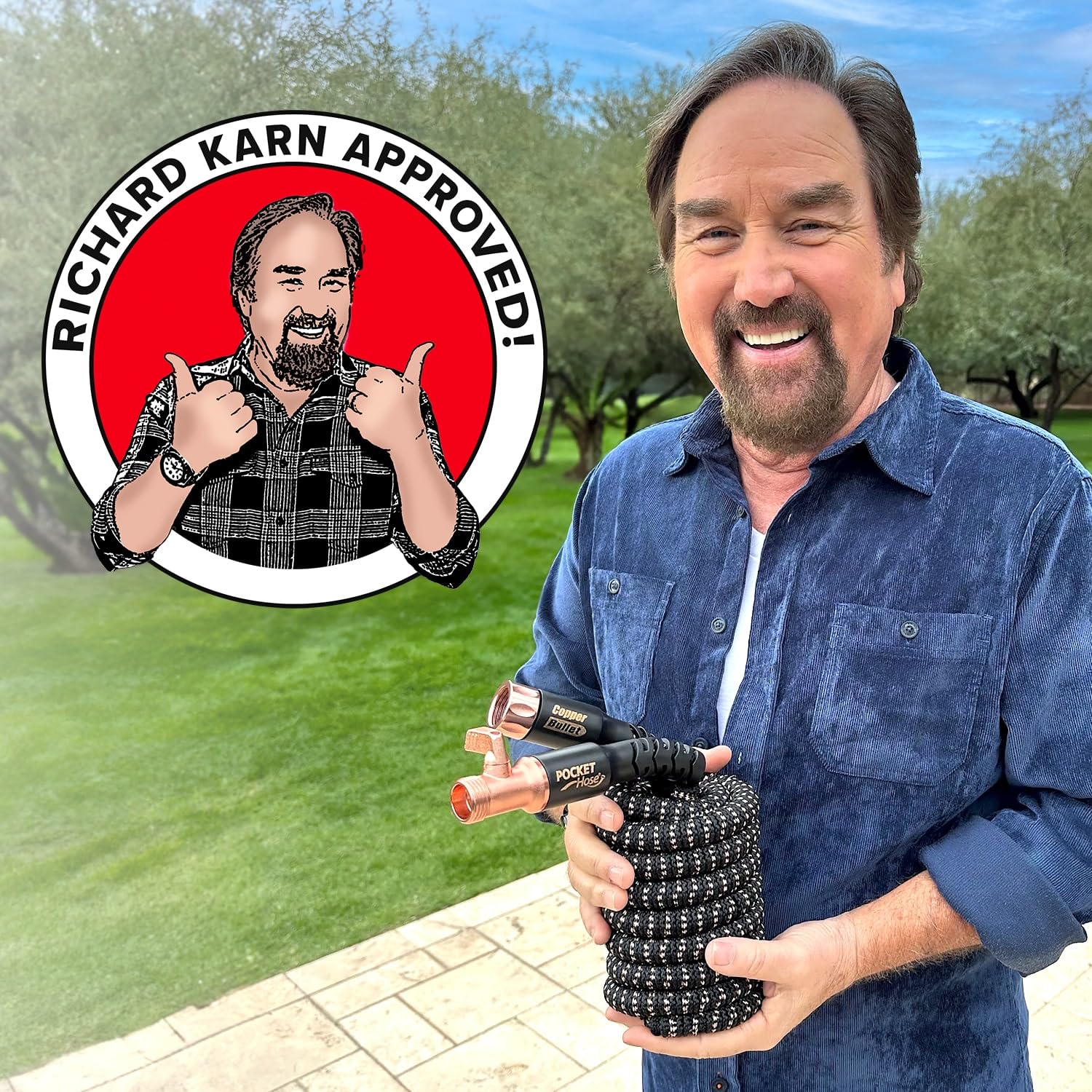 Expandable Garden Hose 50 FT - Copper Bullet Pocket Hose with 10-Pattern Thumb Spray Nozzle, AS-SEEN-ON-TV, 650psi, 3/4 Inch, Lead-Free, Ultra-Lightweight, No-Kink Design - Perfect for Watering Lawns, Gardens, Washing Cars, and Outdoor Cleaning
