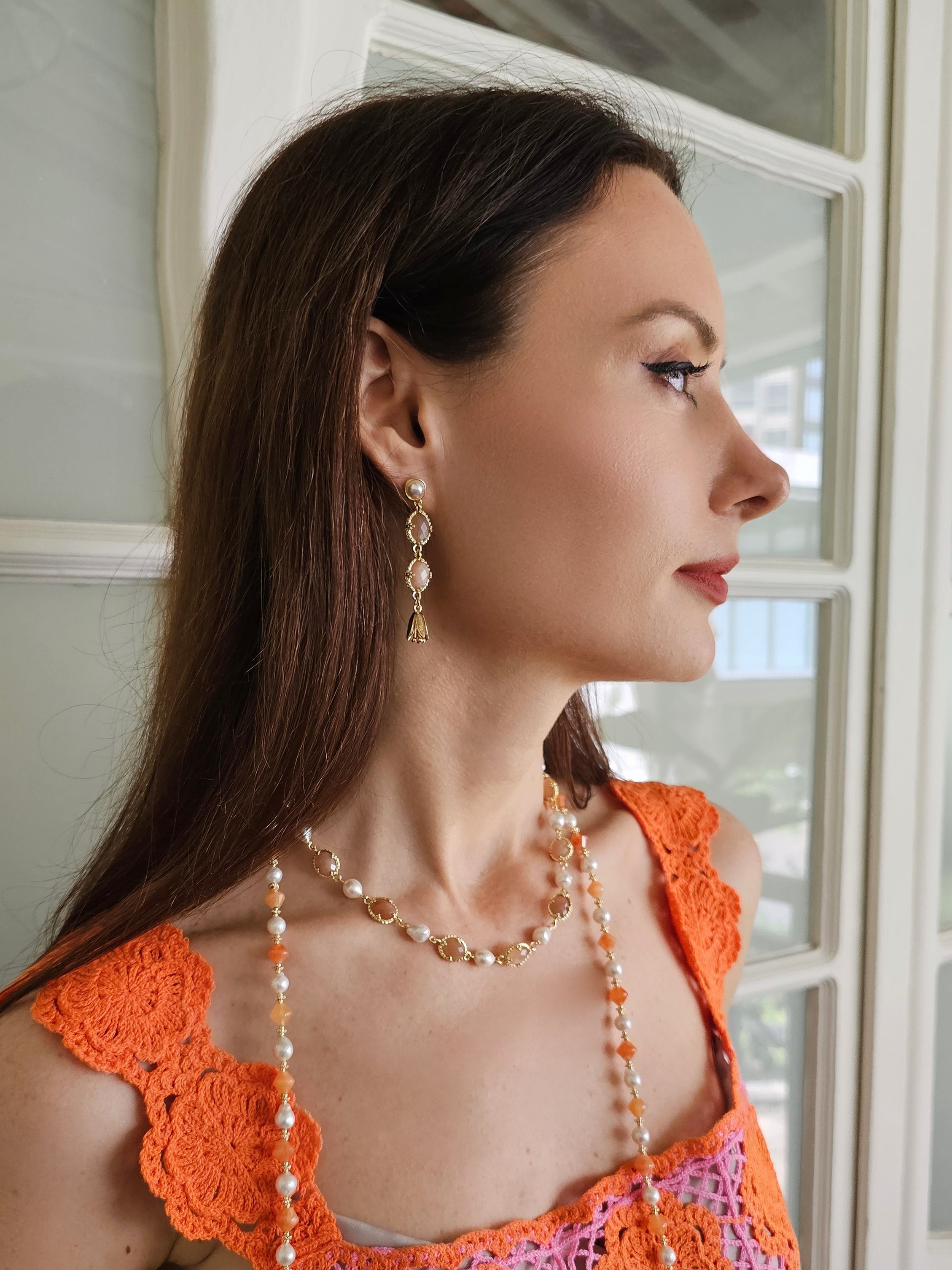 Sunstone Dangle Stud Earrings for Women - PE029 | Boho Chic Jewelry for Everyday Wear & Special Occasions