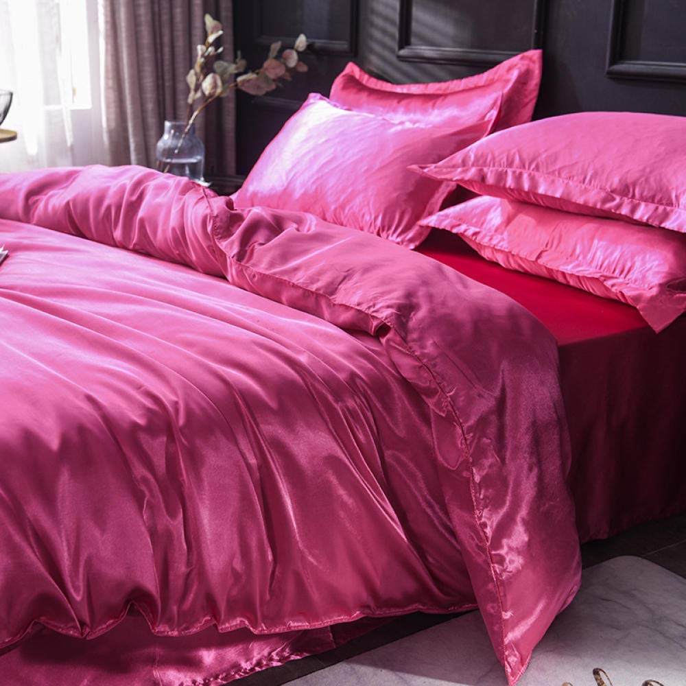 Luxury 4-Piece Comforter Set - Washed Silk Duvet Cover & Sheet for All Seasons | Queen Size (200x230cm) Rose Red Bedding | Perfect for Master Bedroom, Guest Room & Hotel Decor