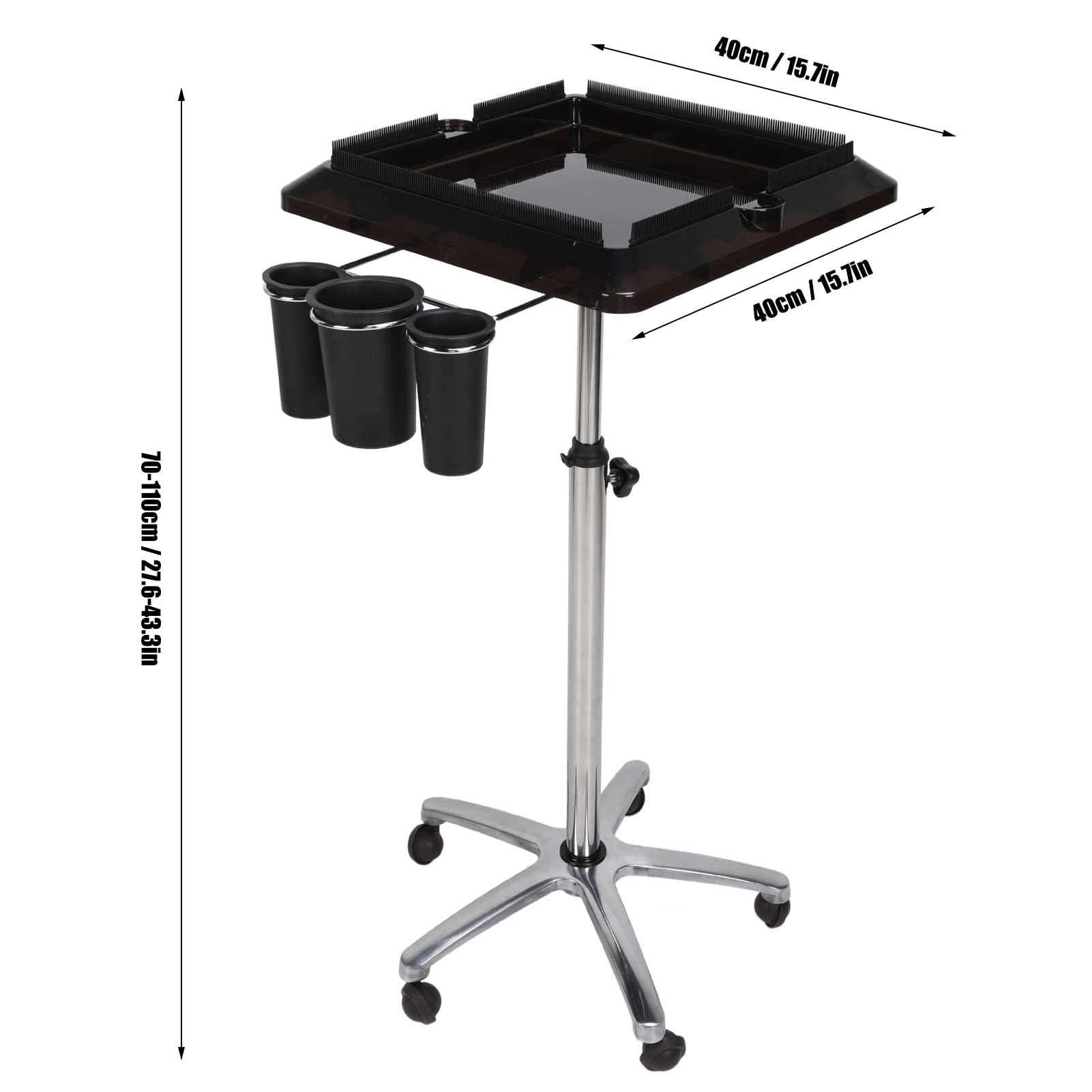 Stainless Steel Rolling Coffee Table Cart - Large Capacity, Height Adjustable with 5 Universal Wheels for Salon, Wig Styling & Home Decor