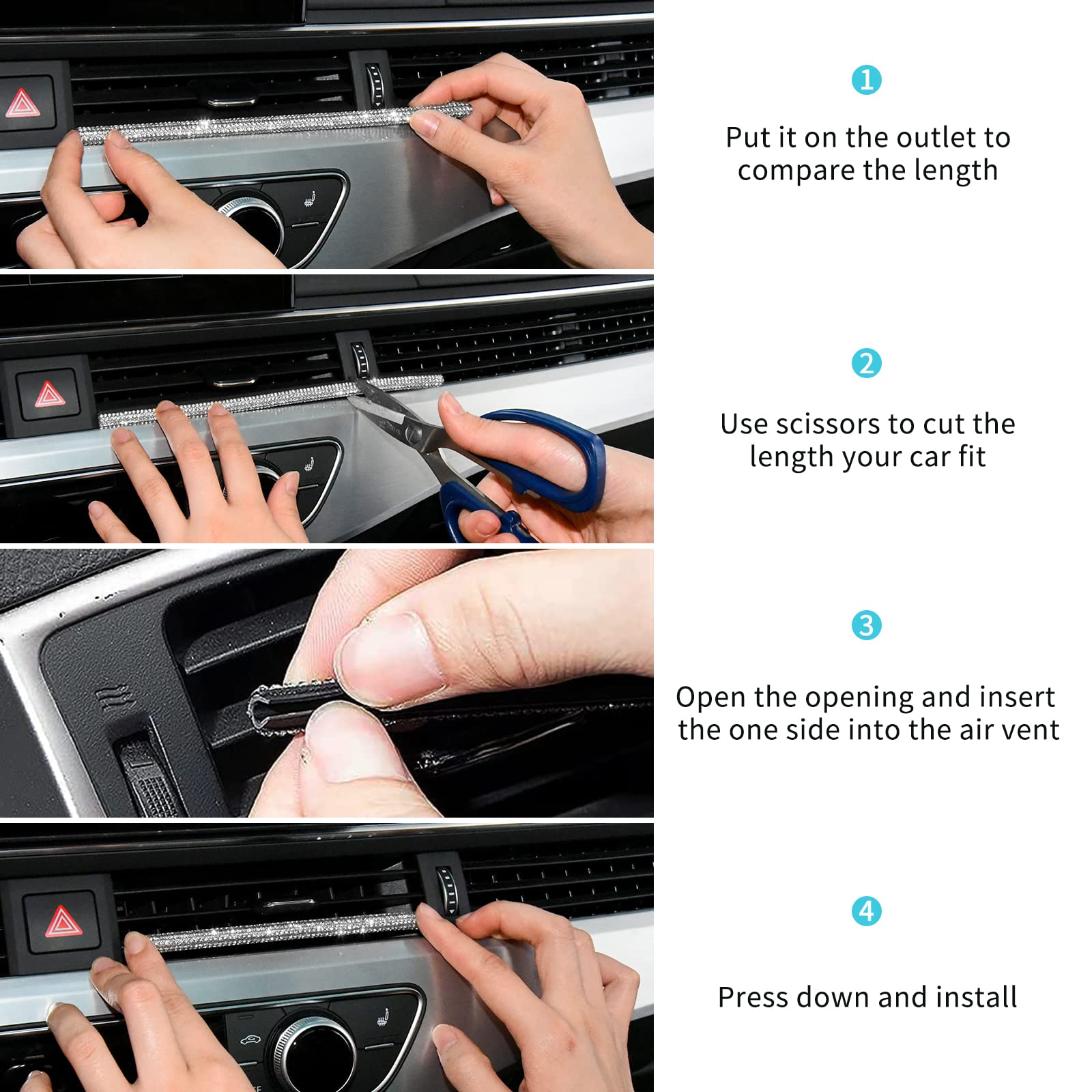 INSAUTO 10pcs Rhinestone Bling Car Vent Outlet Trim - Stylish Car Air Conditioner Vent Decoration Strips for Women (Blue) | Perfect for Customizing Your Vehicle Interior & Adding Glamorous Touch to Your Ride