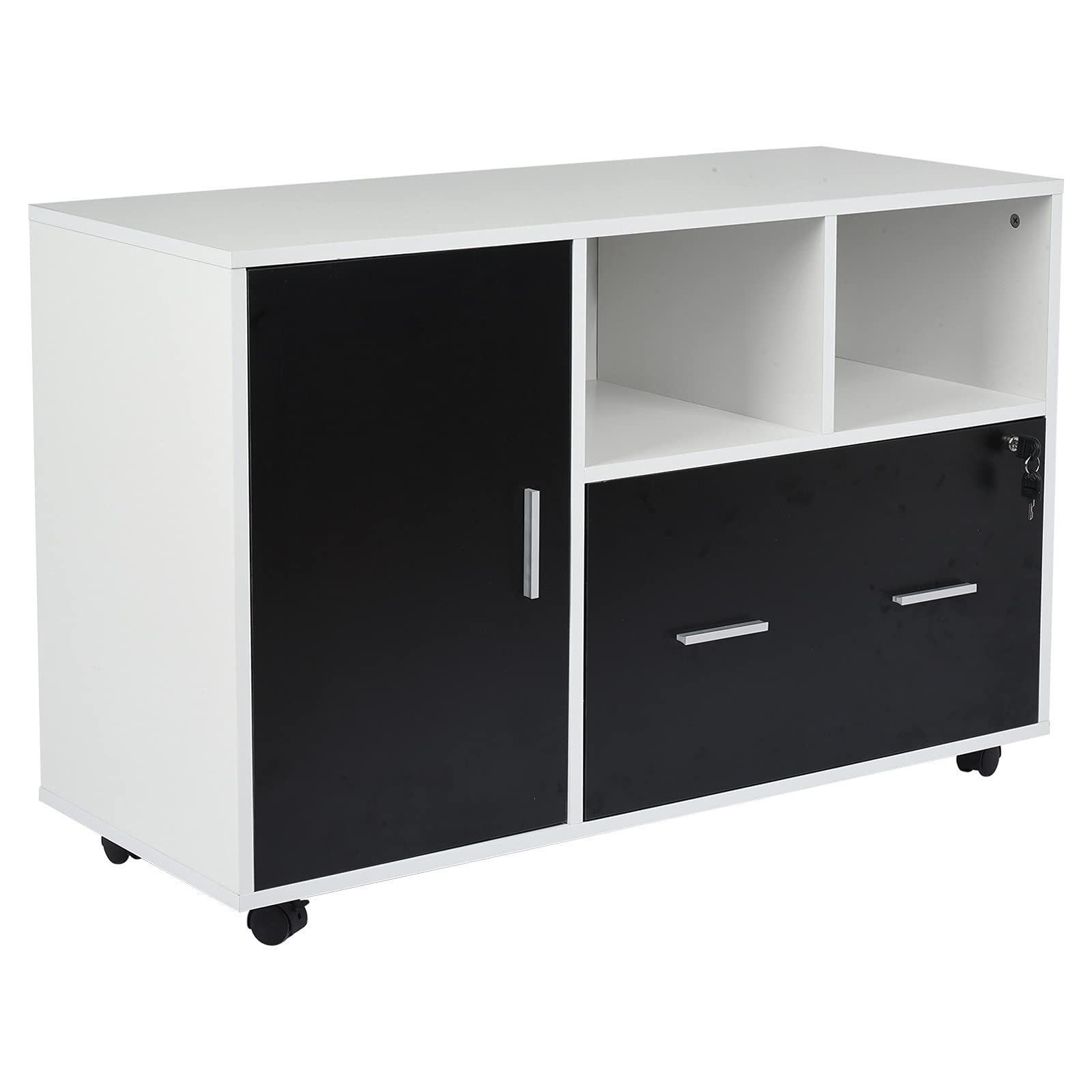 Visdron Mobile File Cabinet with Wheels - Folding Doors, 1 Large Drawer & 2 Open Storage Boxes - Printer Stand for Office, Bedroom, Craft Room Storage - Perfect for Home Office Organization & Small Space Storage Solutions