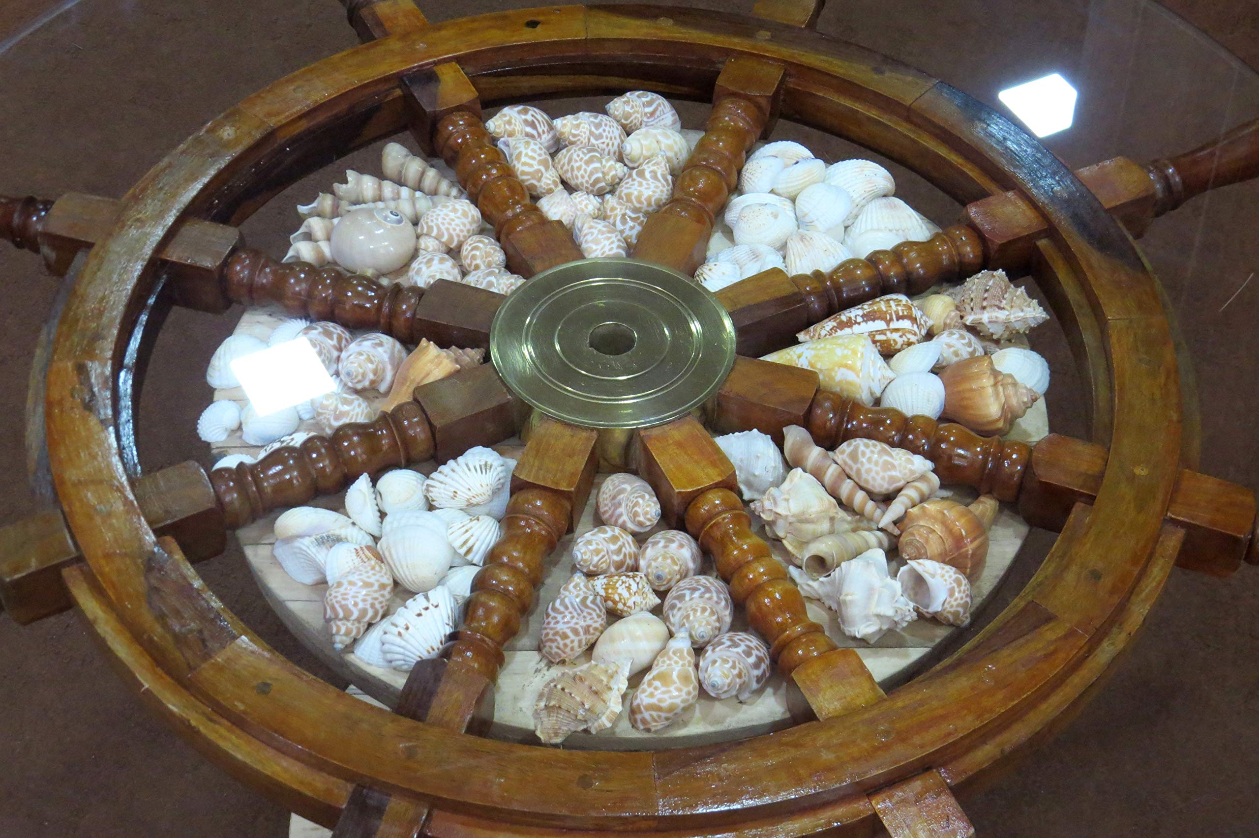 36'' Wooden Ship Wheel Coffee Table - Nautical Decor for Living Room, Beach House & Boat Cabin - Rustic Maritime Centerpiece with Functional Storage