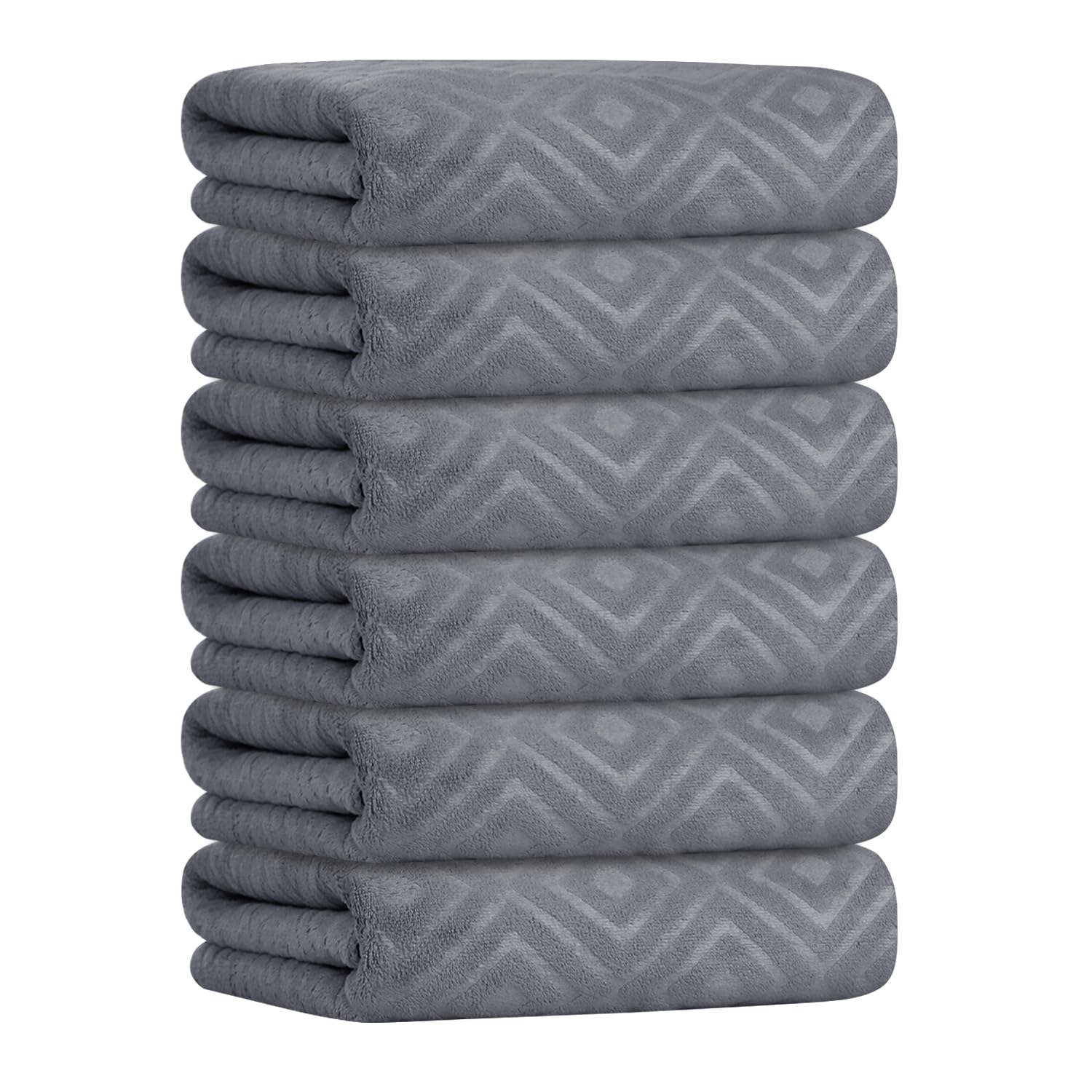 JML 6-Pack Microfiber Bath Towels Set (30x60 inches) - Ultra Absorbent, Quick Dry, Grey Diamond Embossed for Bathroom, Gym & Spa Use