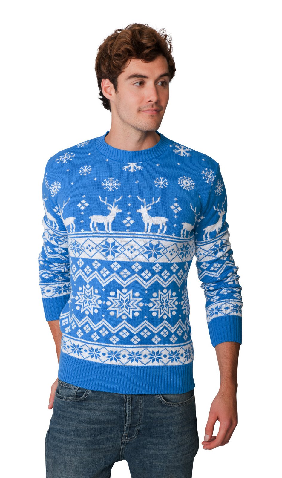 Santa Fairisle Christmas Sweater for Men & Women - Unisex Nordic Blue Holiday Party Jumper - Sizes S-4XL - Perfect for Xmas Parties, Family Gatherings & Festive Photos