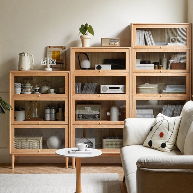 Solid Oak Wood Multi-Layer Flip Door Side Cabinet & Bookcase - Perfect for Living Room, Bedroom, and Office Storage & Organization