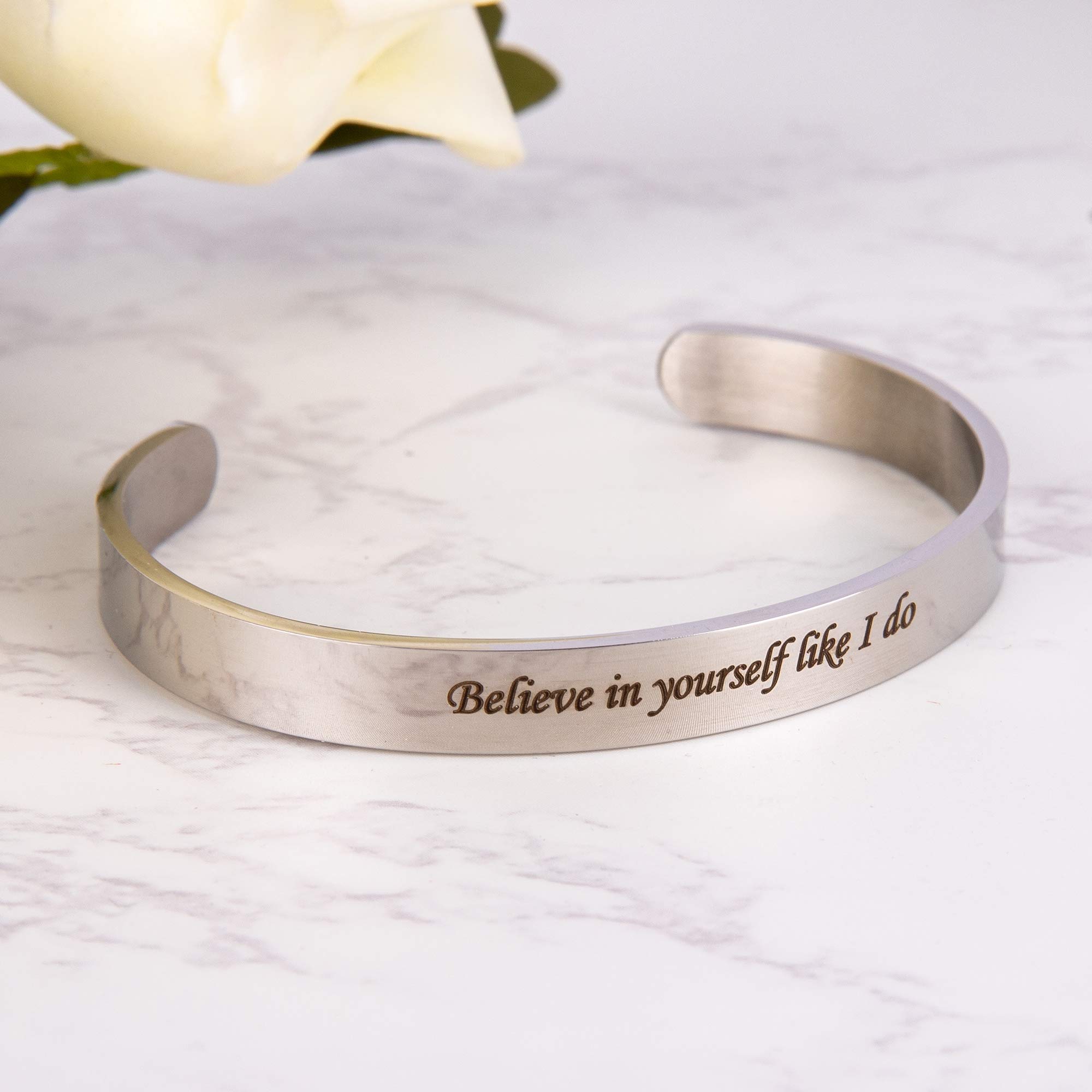 Custom Inspirational Bracelet for Women - Personalized Mantra Cuff Bangle - Encouragement Gift for Her, Friend, Sister - Perfect for Daily Wear, Yoga, Meditation & Special Occasions