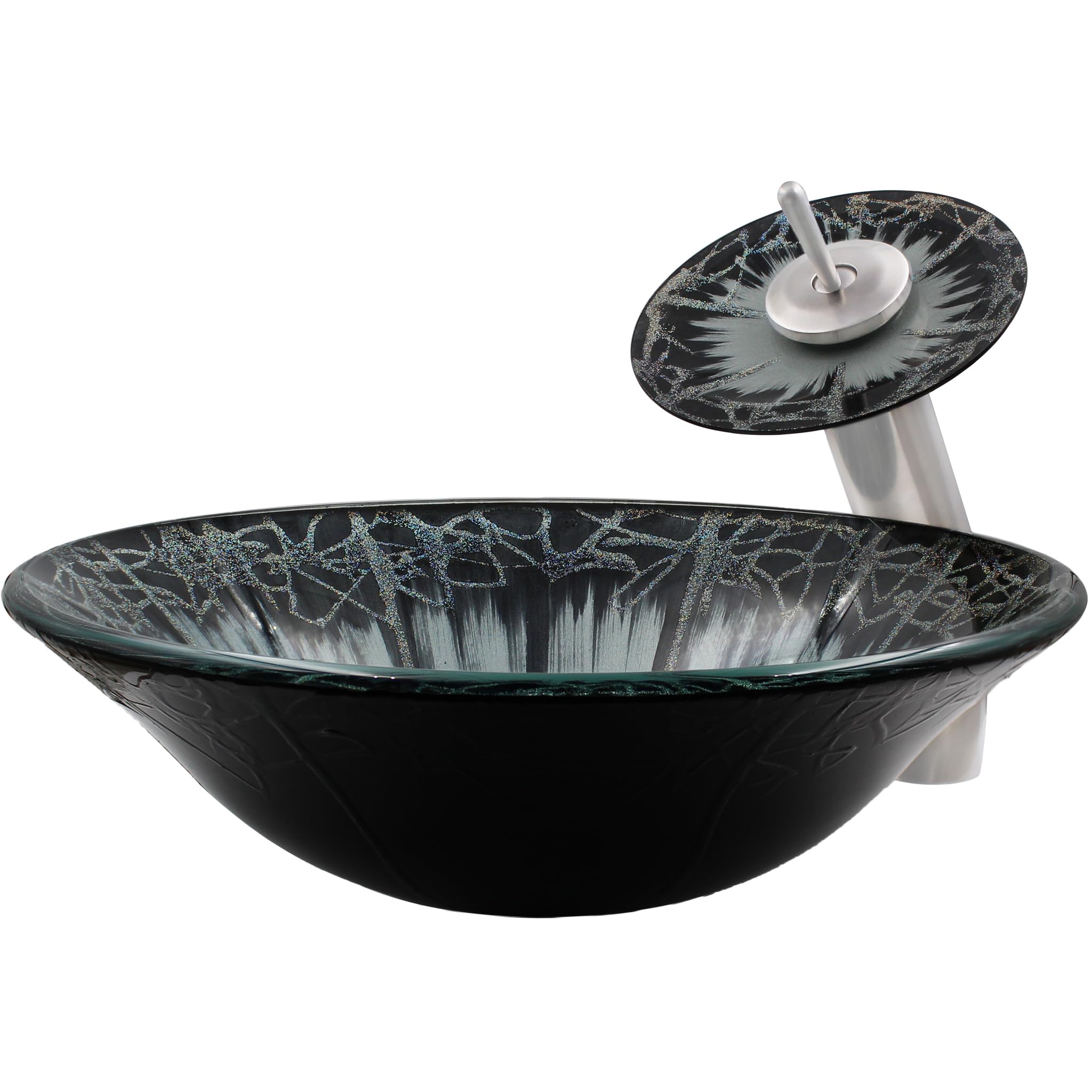 Novatto CREDERE Modern Glass Vessel Bathroom Sink with Brushed Nickel Faucet Set - Perfect for Contemporary Vanity, Powder Room, and Luxury Bathroom Decor