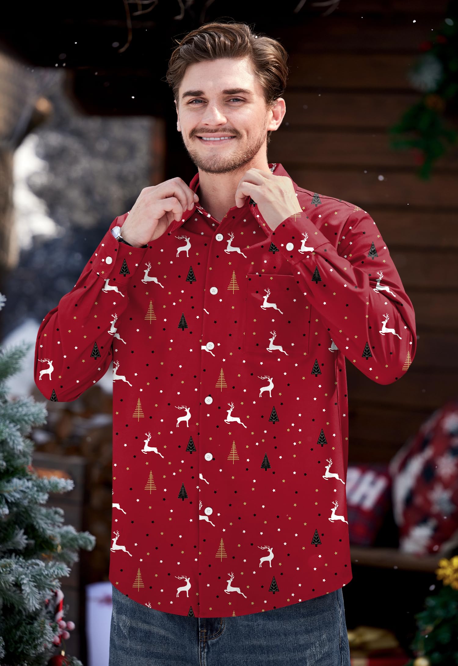 Arvilhill Men's Ugly Christmas Shirts - Long Sleeve Holiday Party Wear (S-XXL)
