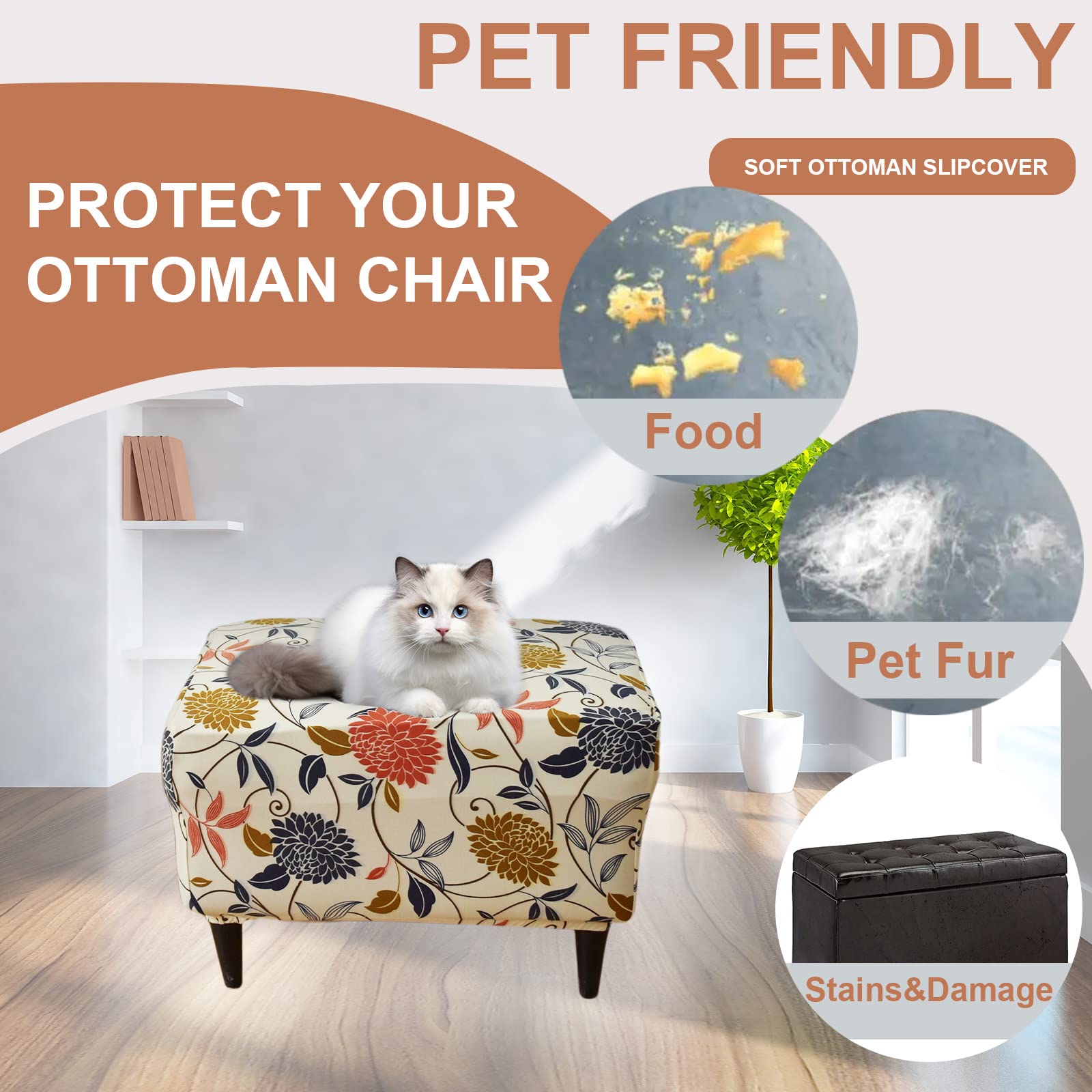 Eco-Friendly Stretch Ottoman Slipcover - Rectangular Storage Ottoman Cover with Non-Slip Elastic Bottom for Footrest Stool | Perfect for Living Room, Bedroom & Home Decor
