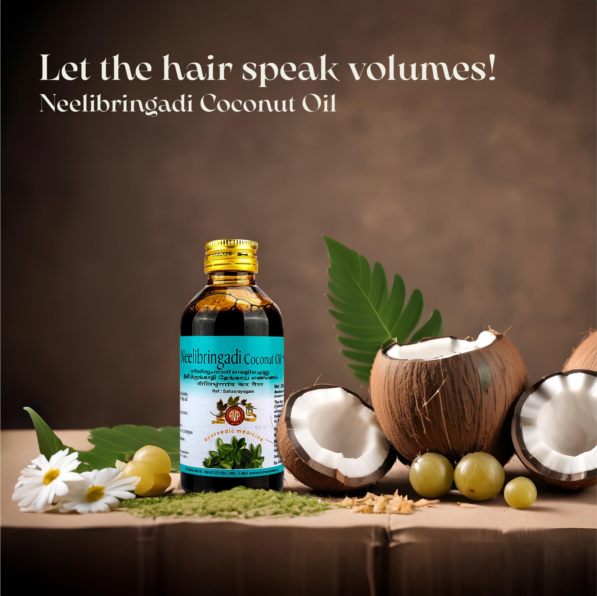 AVP Ayurveda Neelibringadi Coconut Oil 200ml - Natural Hair Growth Oil for Daily Use | Prevents Premature Greying, Reduces Dandruff & Strengthens Hair | Infused with Bringaraj, Neeli, Karnasphota & Amla | Coconut Oil Base | Perfect for Scalp Massage & Hair Care Routine