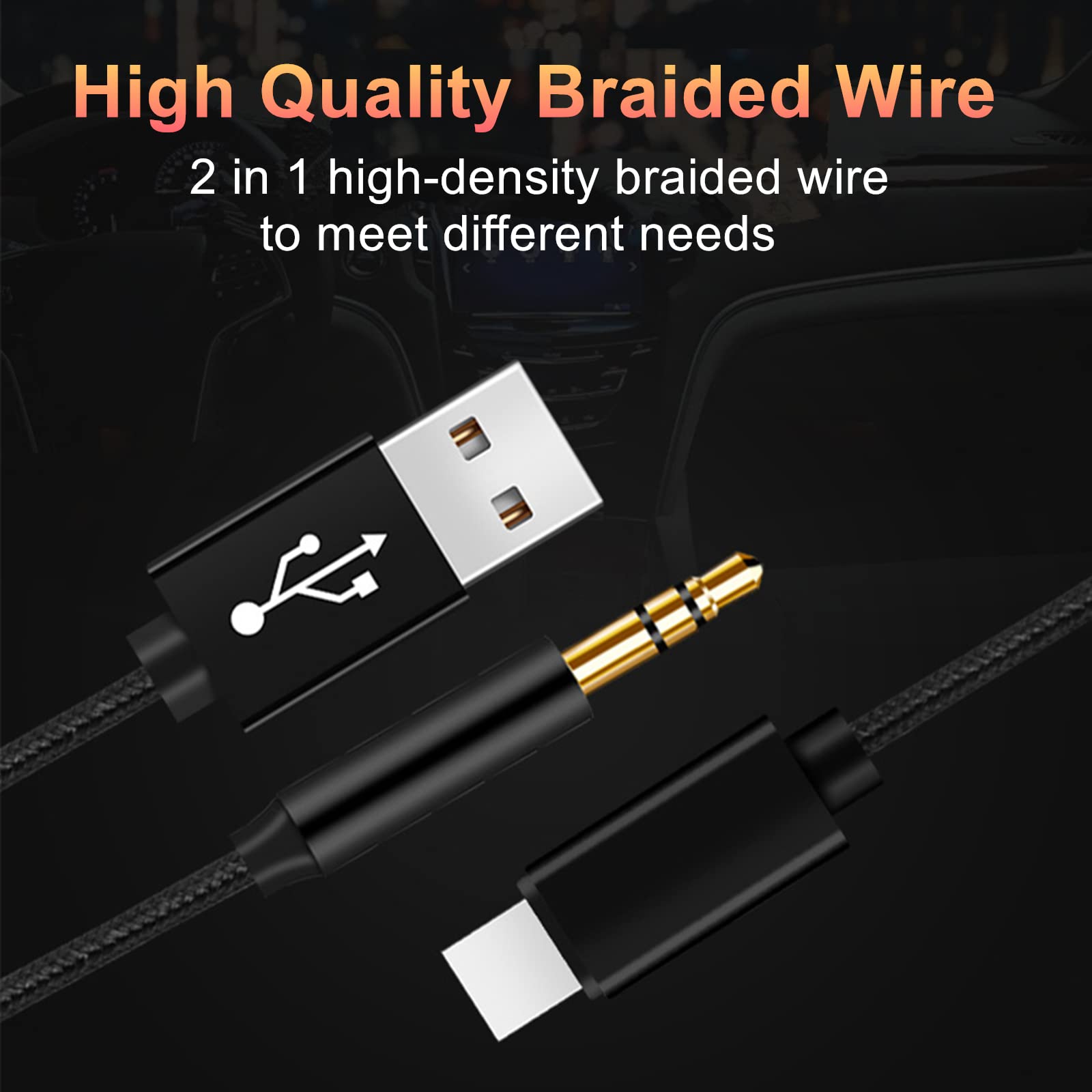 YCTech USB C to Aux Cable with Car Charger - 3.5mm Braided Nylon Audio Aux Cable for iPhone 16/15 Pro Max/Plus, Samsung S24/S23/S22 Ultra & Android Phones - Perfect for Car Audio & Hands-Free Calling