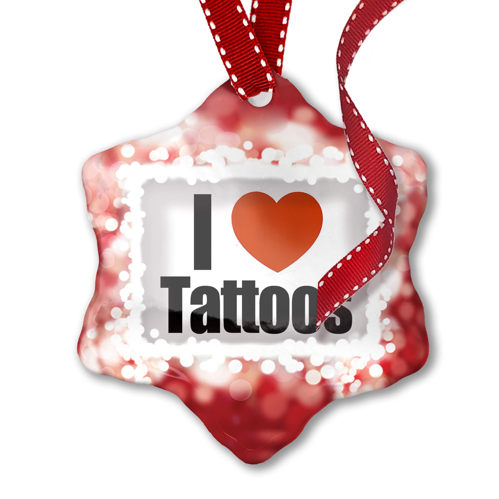 Christmas Ornament I Love Tattoos - Red Holiday Decoration for Tree, Gift & Tattoo Lover Home Decor