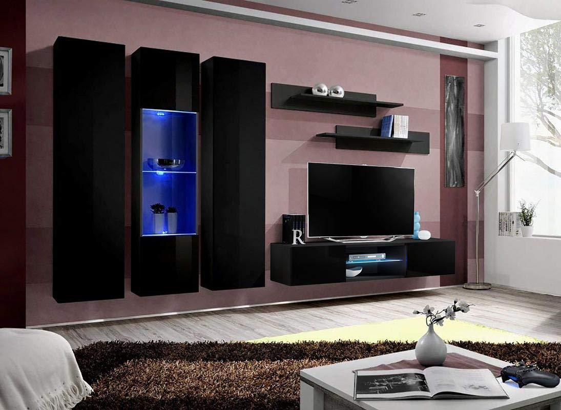 Modern Wall-Mounted TV Stand with Storage Shelves & LED Lights - 33