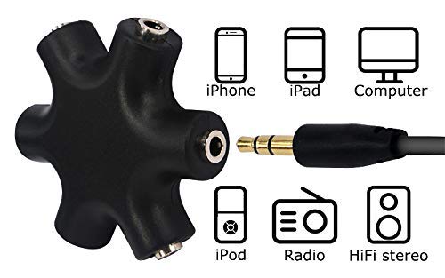 Onelinkmore 5-Way 3.5mm Headphone Splitter - 1 Male to 4 Female Stereo Audio Adapter with Cable for Multiple Headphones - Perfect for Music Sharing, Gaming, Travel & Classroom Use