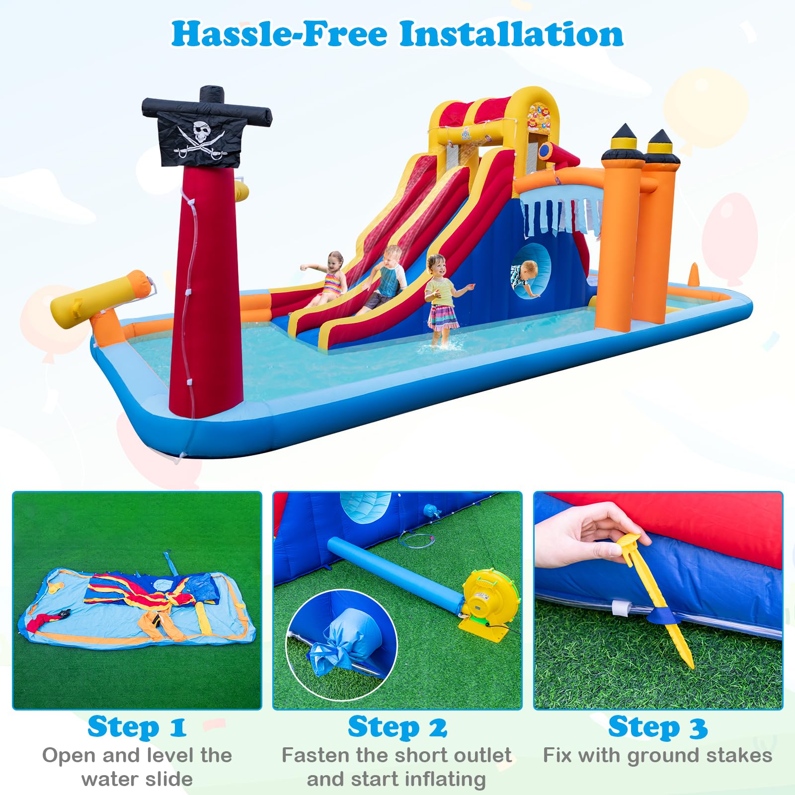 BOUNTECH 23x10FT Inflatable Water Slide Park - Dual Racing Slides, Climbing Wall & Hide & Seek Cave for Kids | Outdoor Blow Up Water Slides for Backyard Parties, Summer Fun & Birthday Gifts | Perfect for Family Gatherings, Pool Parties & Outdoor Adventures