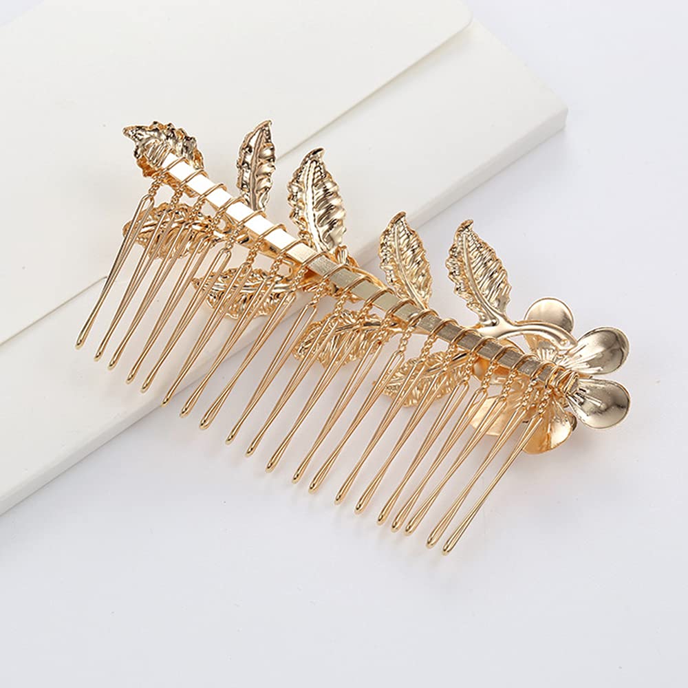 4-Piece Gold Leaf Hair Combs for Women - Elegant Bridesmaid & Wedding Hair Accessories - Perfect for Updos, Braids & Special Occasions
