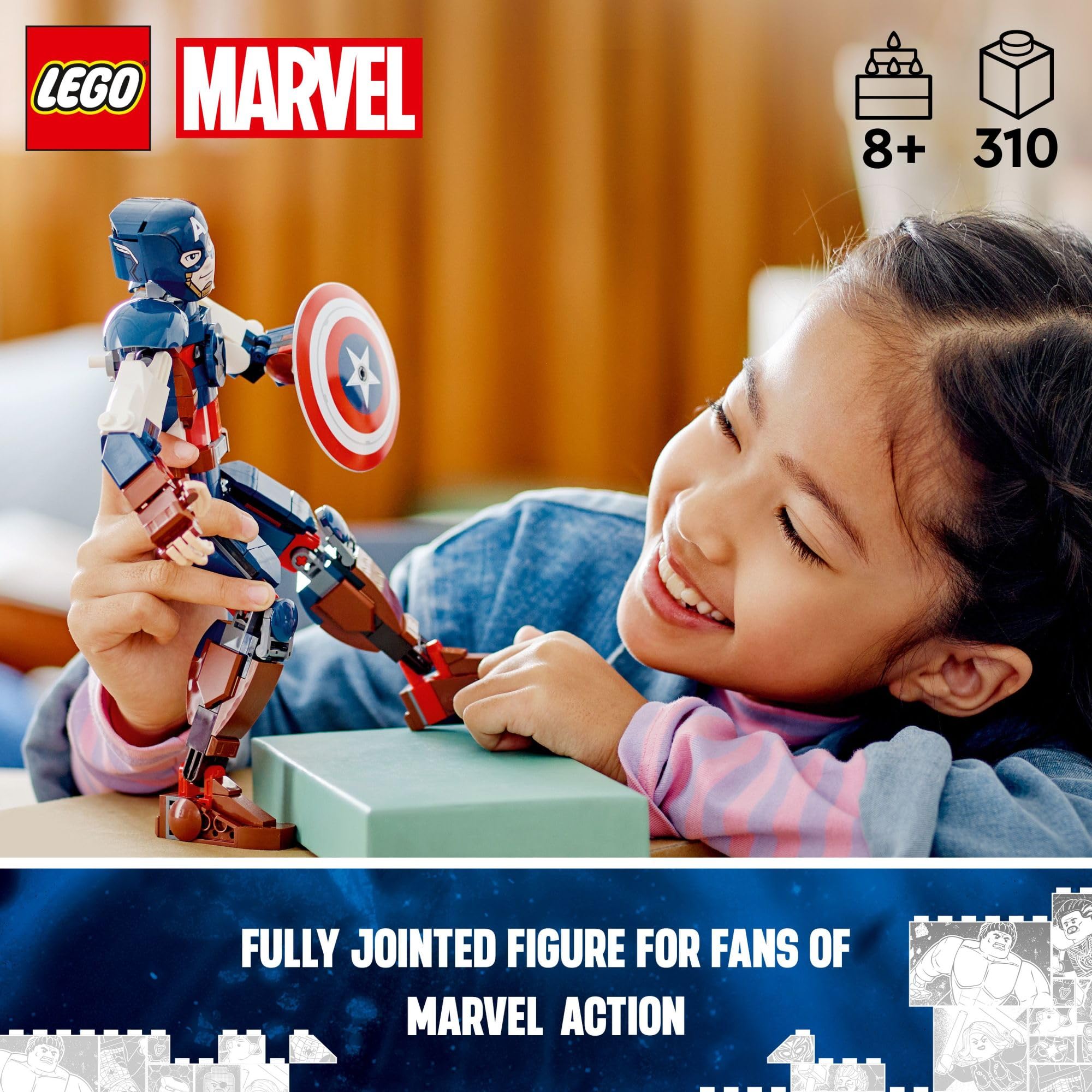 LEGO Marvel Captain America Building Kit 76258 - Buildable Avengers Action Figure with Posable Joints & Attachable Shield - Collectible Toy for Kids Ages 8-12 - Perfect for Play, Display & Marvel Superhero Battles