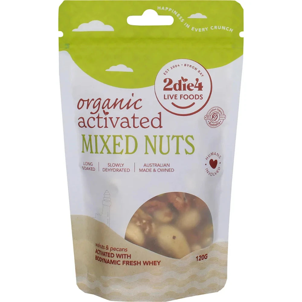 2DIE4 LIVE FOODS Organic Activated Mixed Nuts 120g - Raw Sprouted Almonds, Cashews, Walnuts & More - Perfect for Healthy Snacking, Keto & Paleo Diets