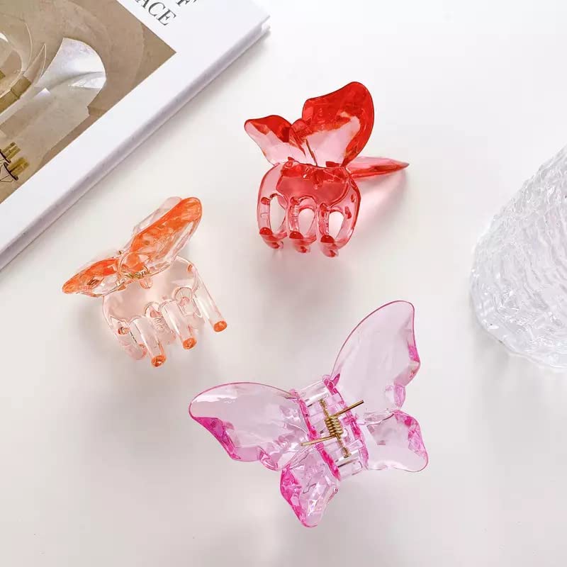 Butterfly Hair Claw Clips - Transparent Crystal Non-Slip Jaw Clips for Women, 3-Pack Small Multicolor Hair Accessories (Gift Idea) - Perfect for Parties, Weddings & Everyday Styling