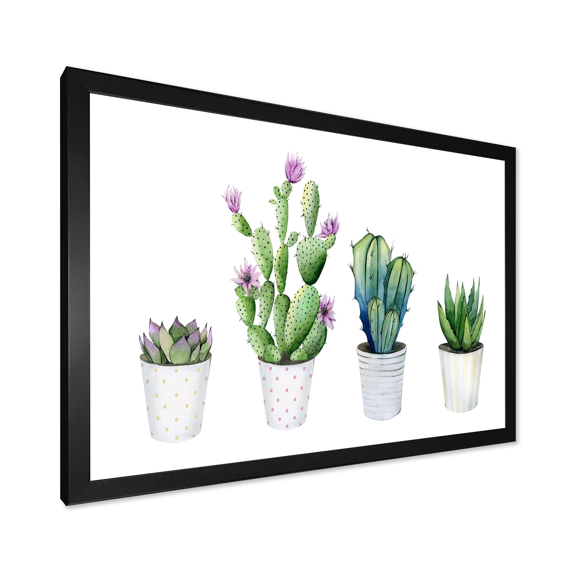 DesignQ Cactus Succulent Aloe Vera Potted Plants - Farmhouse Style Framed Wall Art Decor for Living Room, Bedroom & Office