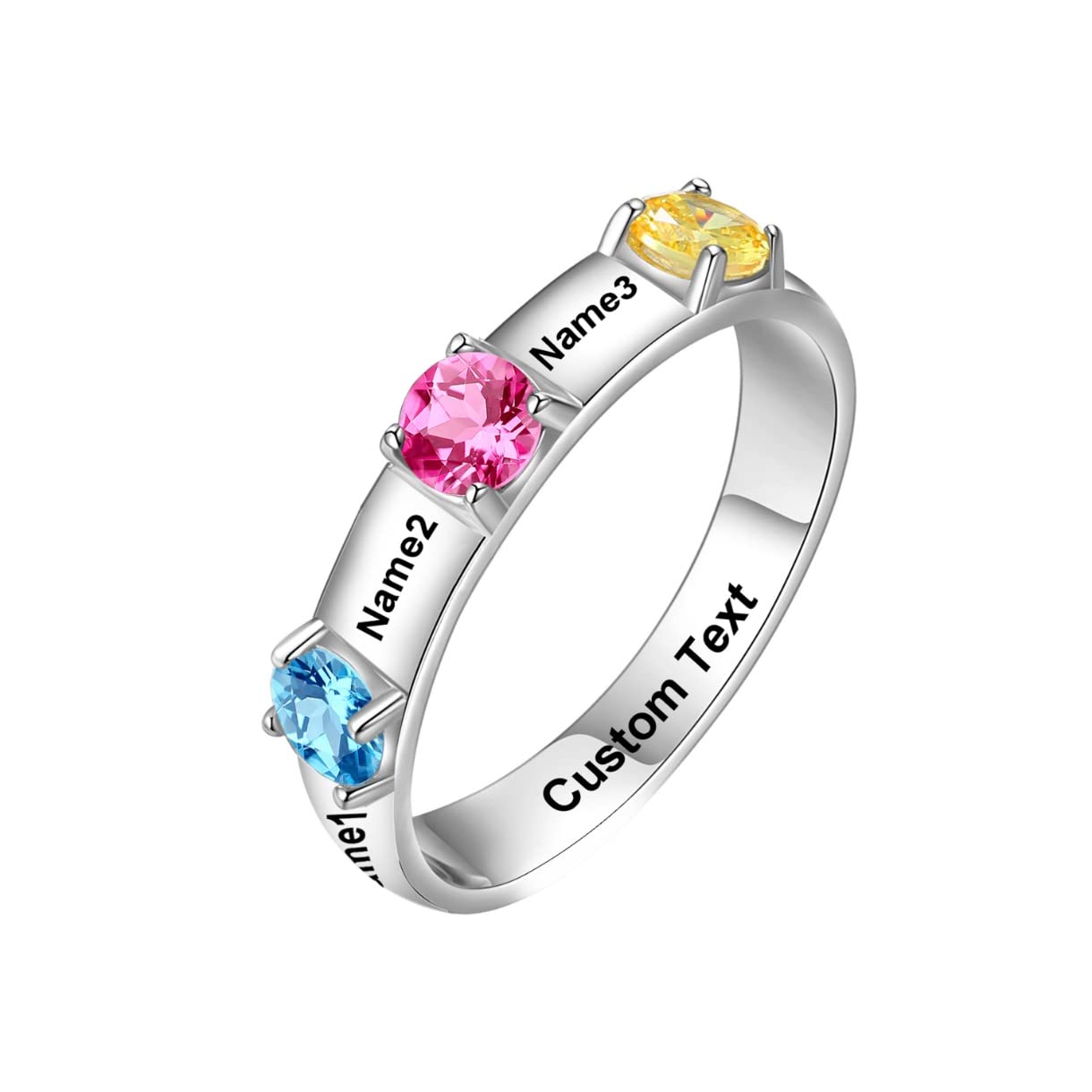 Personalized Sterling Silver Mothers Ring with 3 Birthstones - Custom Name Engraved Family Jewelry for Mom, Grandma & Best Friend - Perfect Gift for Mother's Day, Friendship & Special Occasions