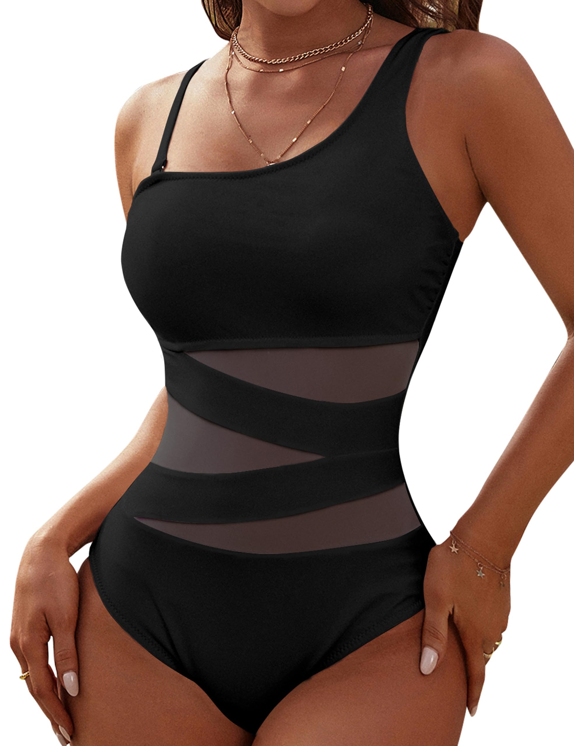 Sexy One Shoulder One Piece Swimsuit for Women - Slimming Mesh Bathing Suit | Perfect for Beach Vacation, Pool Party & Summer Getaway