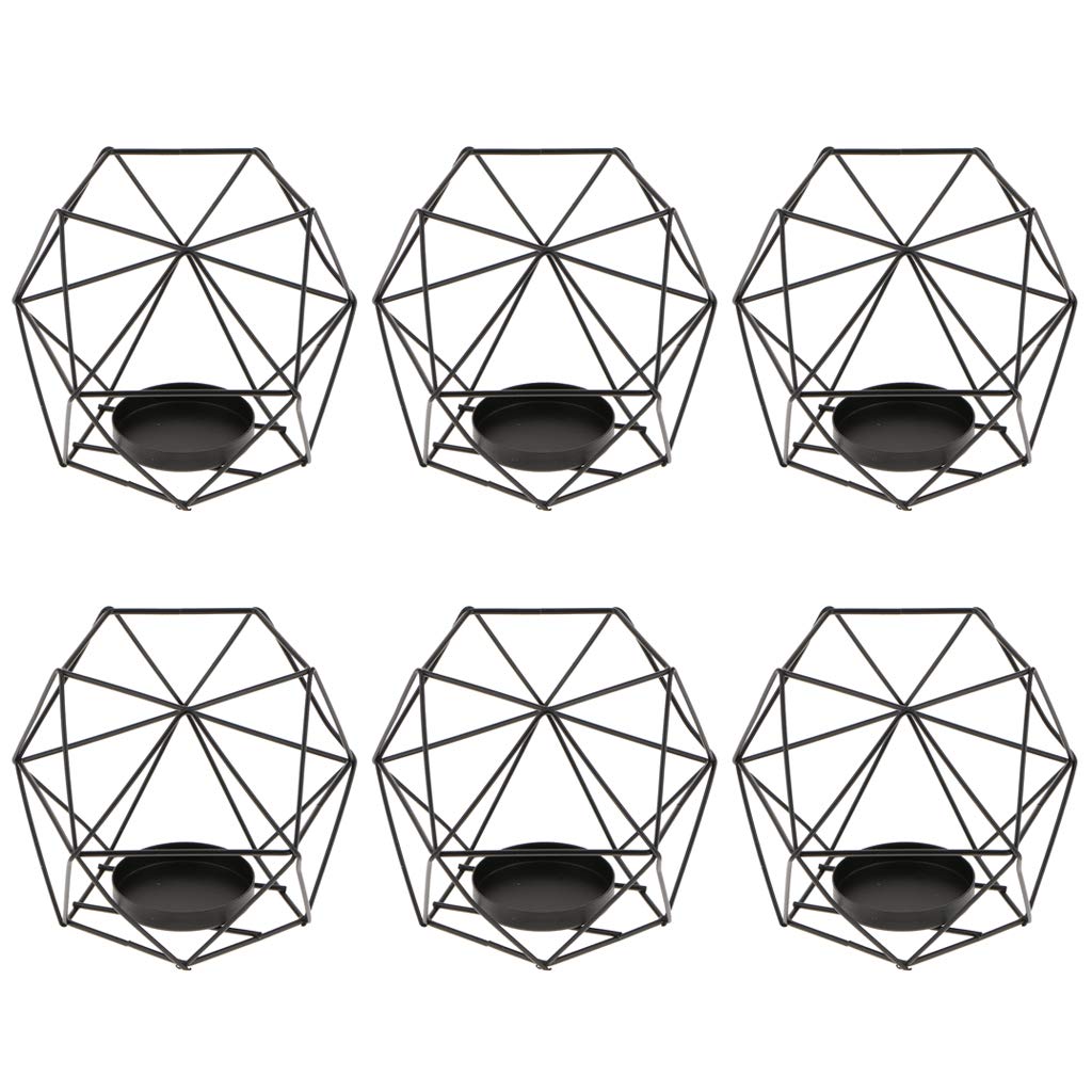 3D Geometric Black Candle Holders Set of 6 - Modern Home Decor for Wedding, Party & Table Centerpiece - Votive & Tealight Candlestick Holders for Romantic Ambiance, Dinner Parties & Holiday Decorations