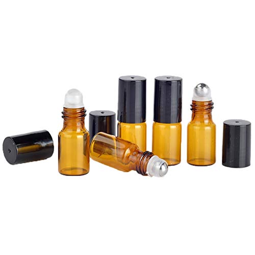 L-Yune 100 Pack 3ml Amber Glass Roll On Bottles with Stainless Steel Roller Balls - Essential Oil Roller Bottles, Perfume Roller Bottles, Aromatherapy Bottles - Perfect for DIY Essential Oils, Perfumes, and Travel Size Skincare