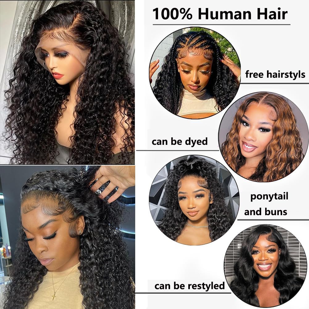 30 Inch Water Wave Lace Front Wigs Human Hair - Pre Plucked with Baby Hair, 13x6 Lace Frontal, 180% Density Curly Wigs for Women - Perfect for Daily Wear, Cosplay, and Special Occasions