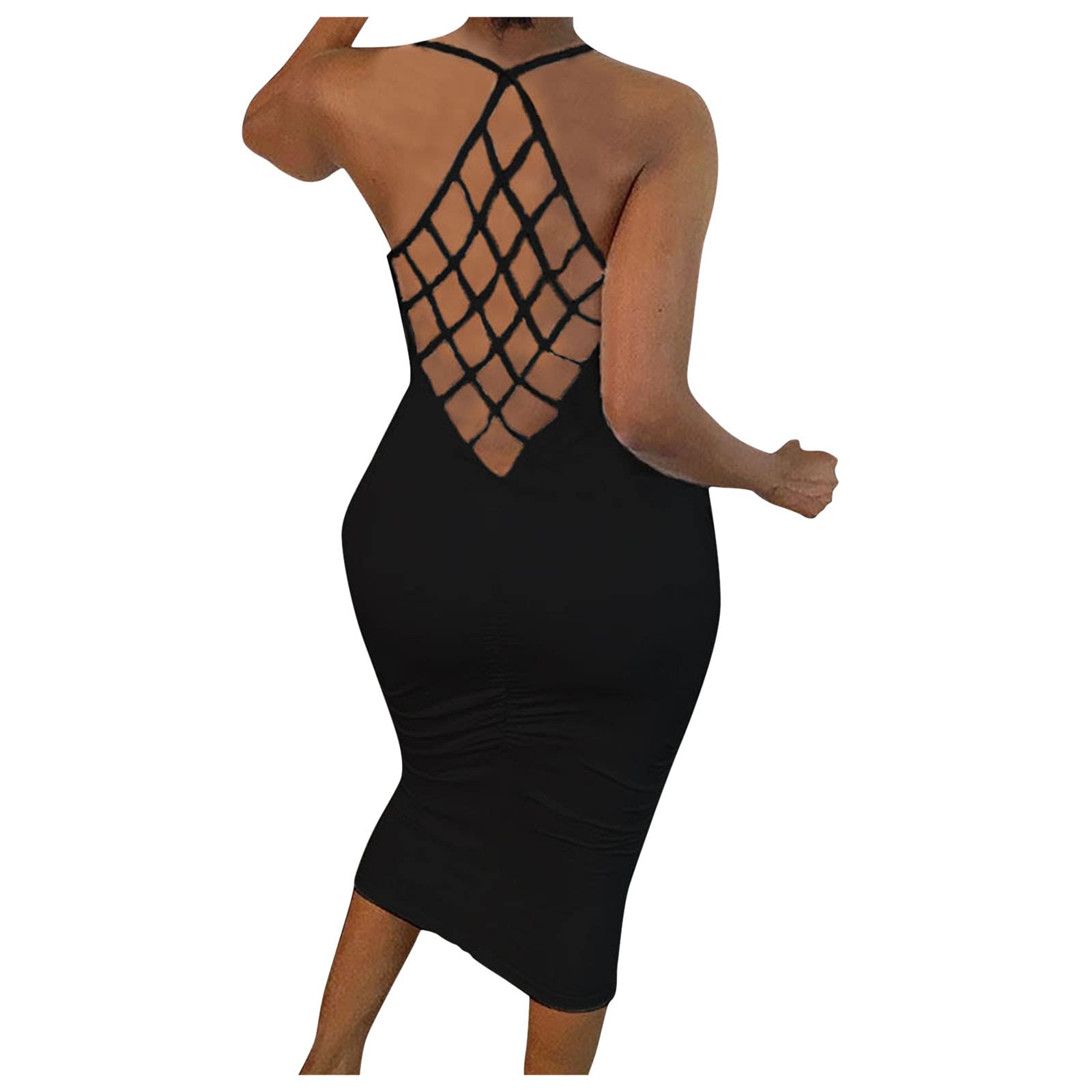 Sexy Hollow Backless Bodycon Dress for Women - Plain Midi Sundress for Summer Dating, Party & Club Wear | Casual Elegant Backless Dress for Night Out & Beach Vacation