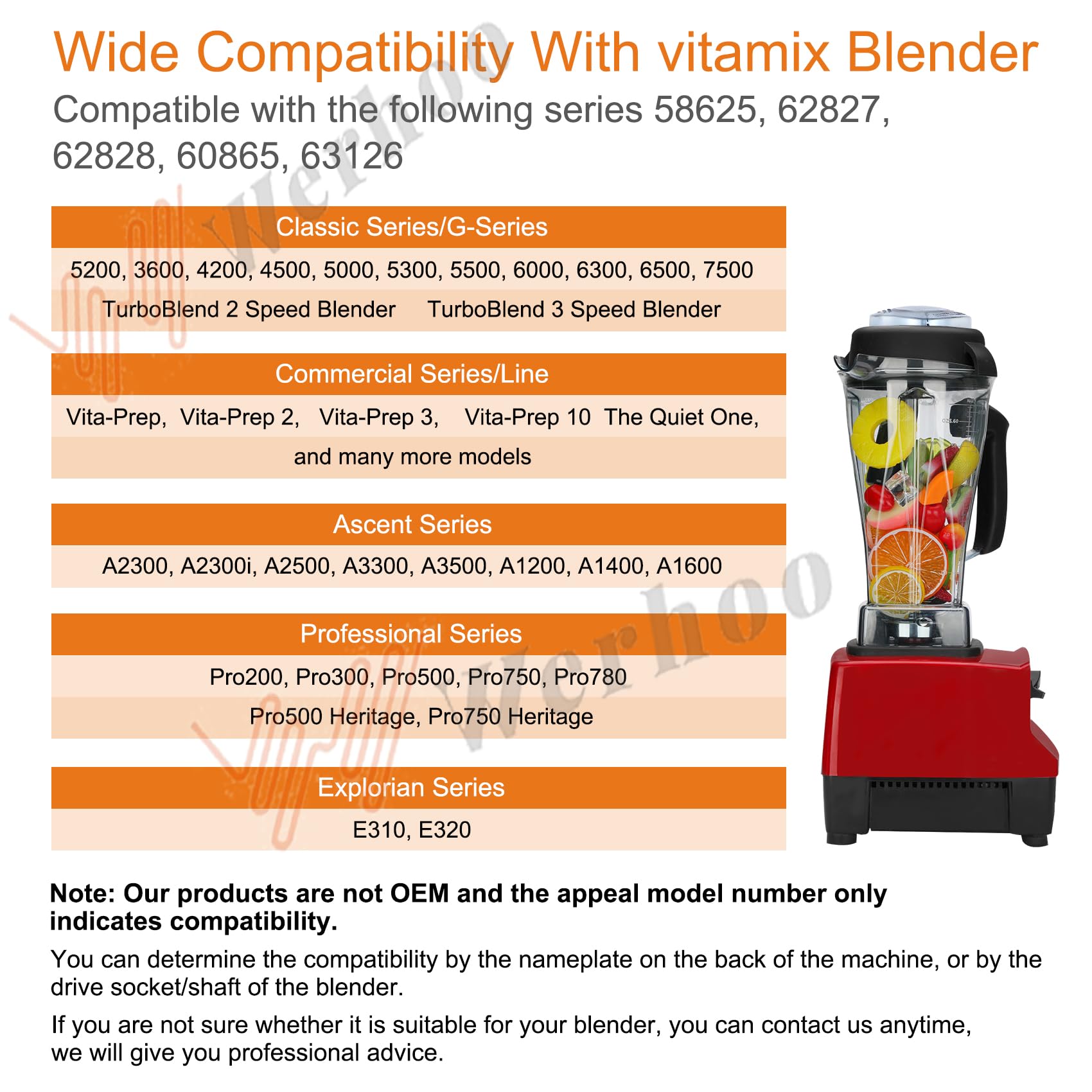 Vitamix Blender Pitcher 64 oz - Compatible with 5200, 6300, VM0101, VM0102, VM0103, VM0197 & E310 Models - Leak-Proof Container for Classic, Explorian, Commercial & Professional Series - 3-Year Warranty - Perfect for Smoothies, Soups & Nut Butters