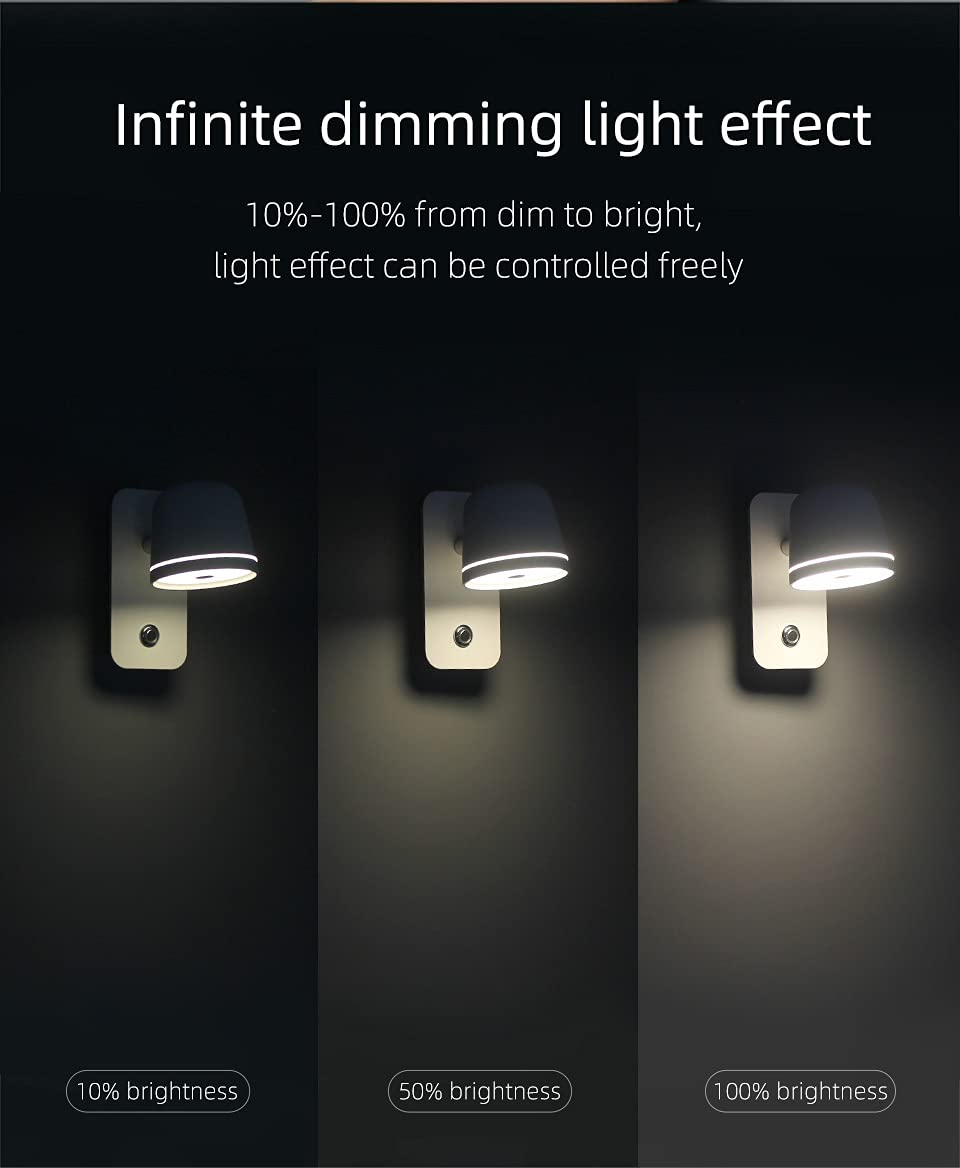 Modern LED Wall Mount Lamp - Dimmable Bedside Reading Light, Nordic Style Bedroom & Living Room Wall Light with Infinite Dimming Switch (Black, Warm White) - Perfect for Cozy Nights & Stylish Home Decor