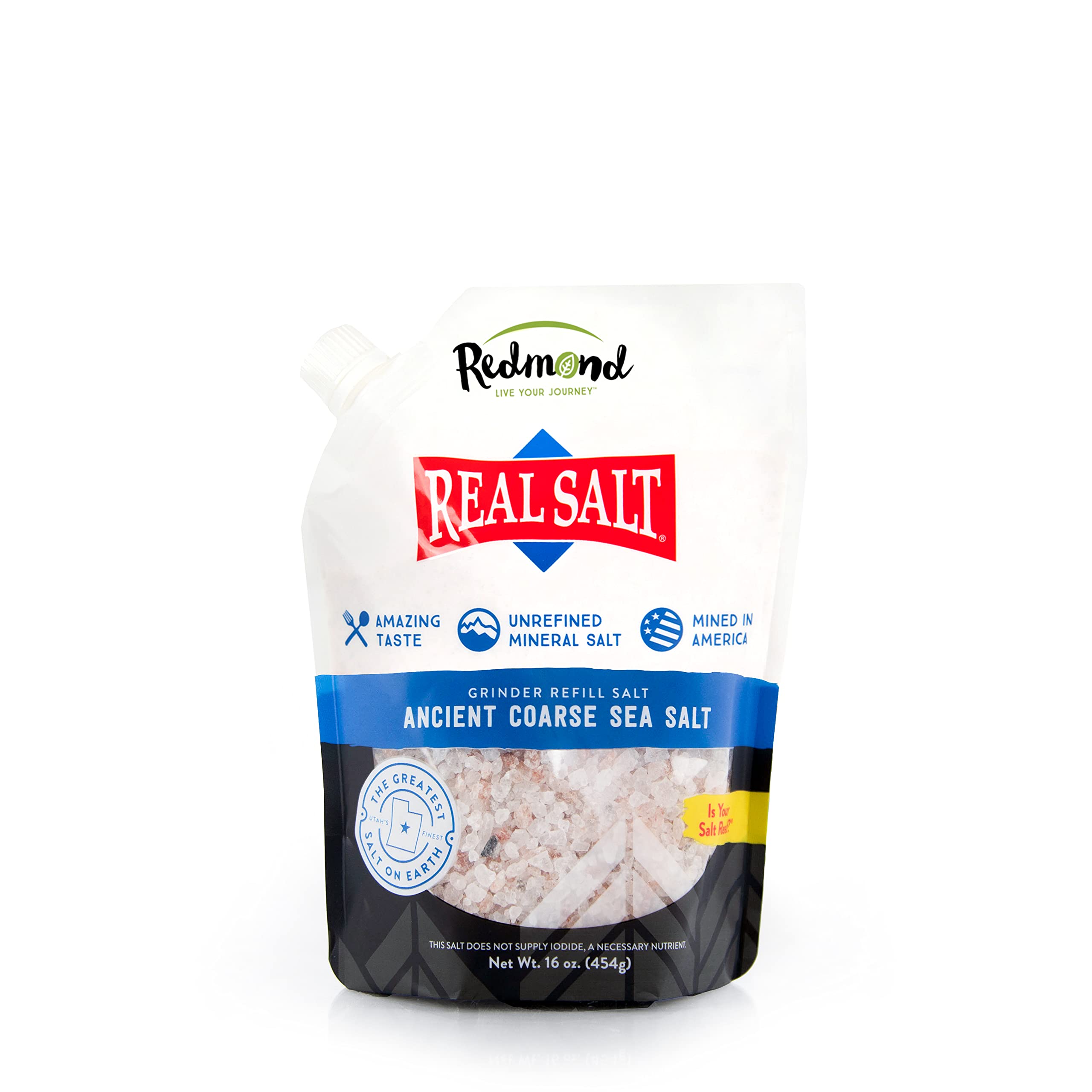 Redmond Real Sea Salt - Natural Unrefined Gluten-Free Coarse Salt with Grinder | Himalayan Pink Salt Alternative | Perfect for Cooking, Baking & Seasoning