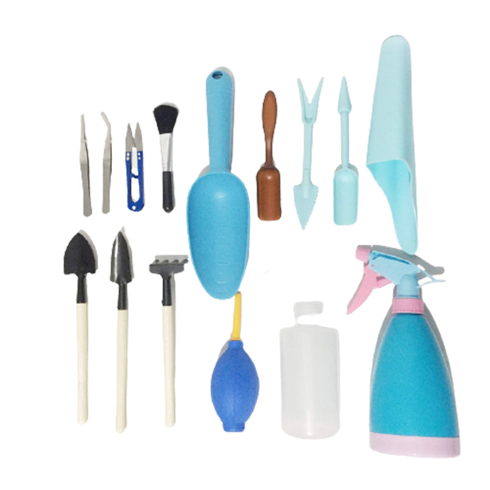 15 Pcs Spade Rake Garden Tool Set - Stainless Steel Succulent & Miniature Plant Care Tools for Indoor Fairy Gardens, Home Gardening, and DIY Planting Projects
