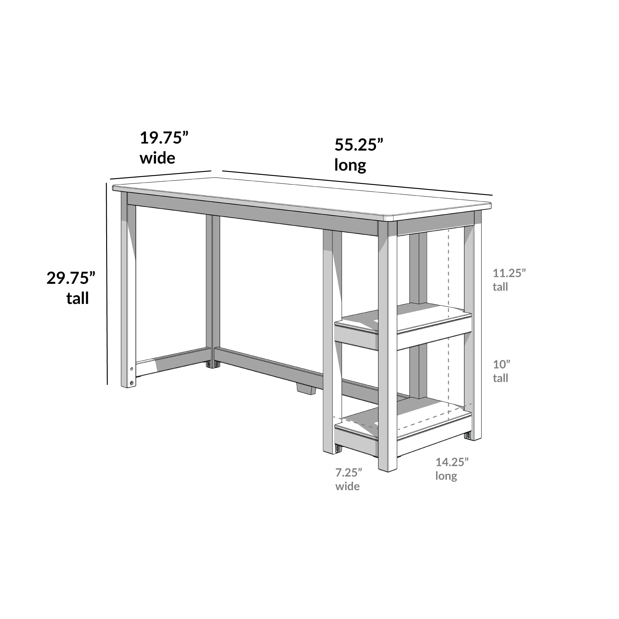 Max & Lily 55 Inch Solid Wood Desk with Shelves - Natural Wood Study Desk for Home Office, Kids Room & Dorm Room - Perfect for Remote Work, Online Learning & Homework Station