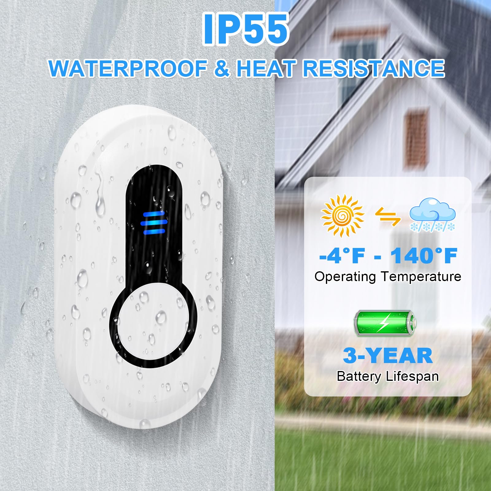 Wireless Doorbell with Vibrating Alert & LED Flashing - Battery Operated Door Chime Kit for Home, Hearing Impaired - 4 Working Modes & 5 Volume Levels - Perfect for Apartments, Offices & Elderly Care