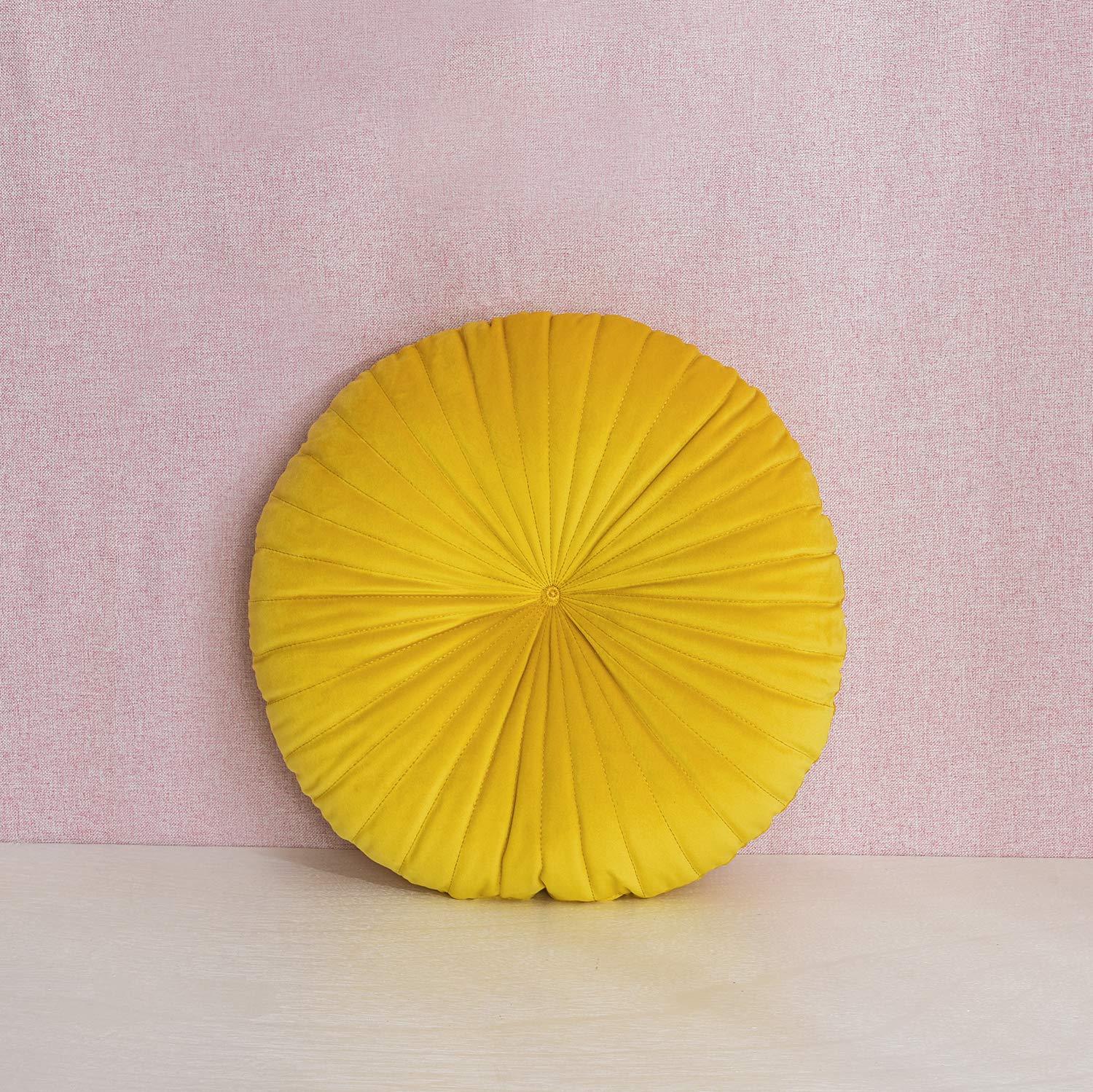 Roslynwood Shelly Round Solid Lemon Velvet Chair Cushion - 16x16 Inch Decorative Throw Pillow for Couch, Sofa & Floor - Soft Pumpkin Velvet Home Decor with Seashell Design | Perfect for Living Room, Bedroom & Nursery Accent