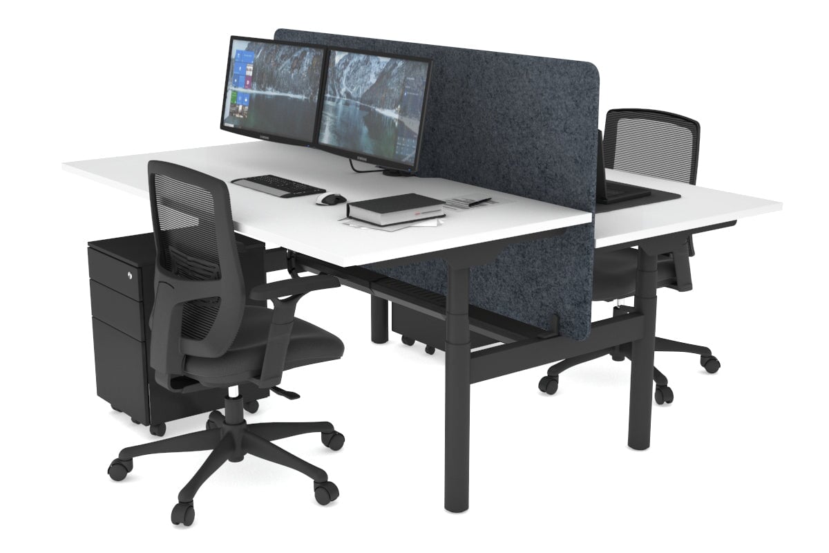 Flexi Premium Height Adjustable 2 Person H Bench Workstation - Black Frame [1600L x 800W with Cable Management] - Ideal for Office, Home Workspace & Collaborative Work Environments