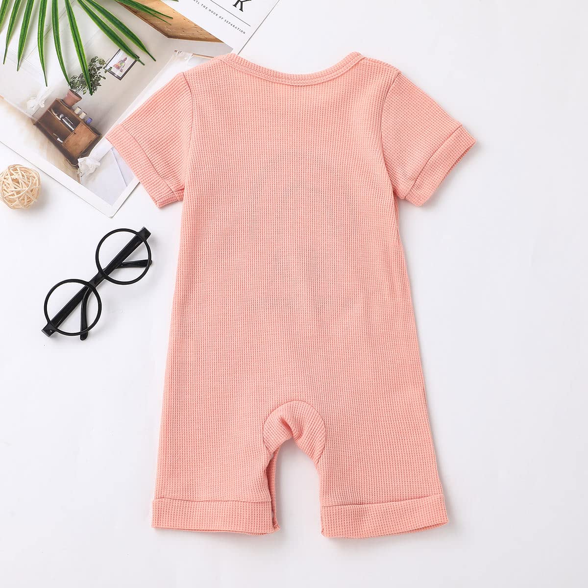 Newborn Baby Girl & Boy Rainbow Romper - Waffle Knit Jumpsuit for Summer | Matching Family Outfits for Mom & Dad | Perfect for Photoshoots, Beach Trips & Family Gatherings