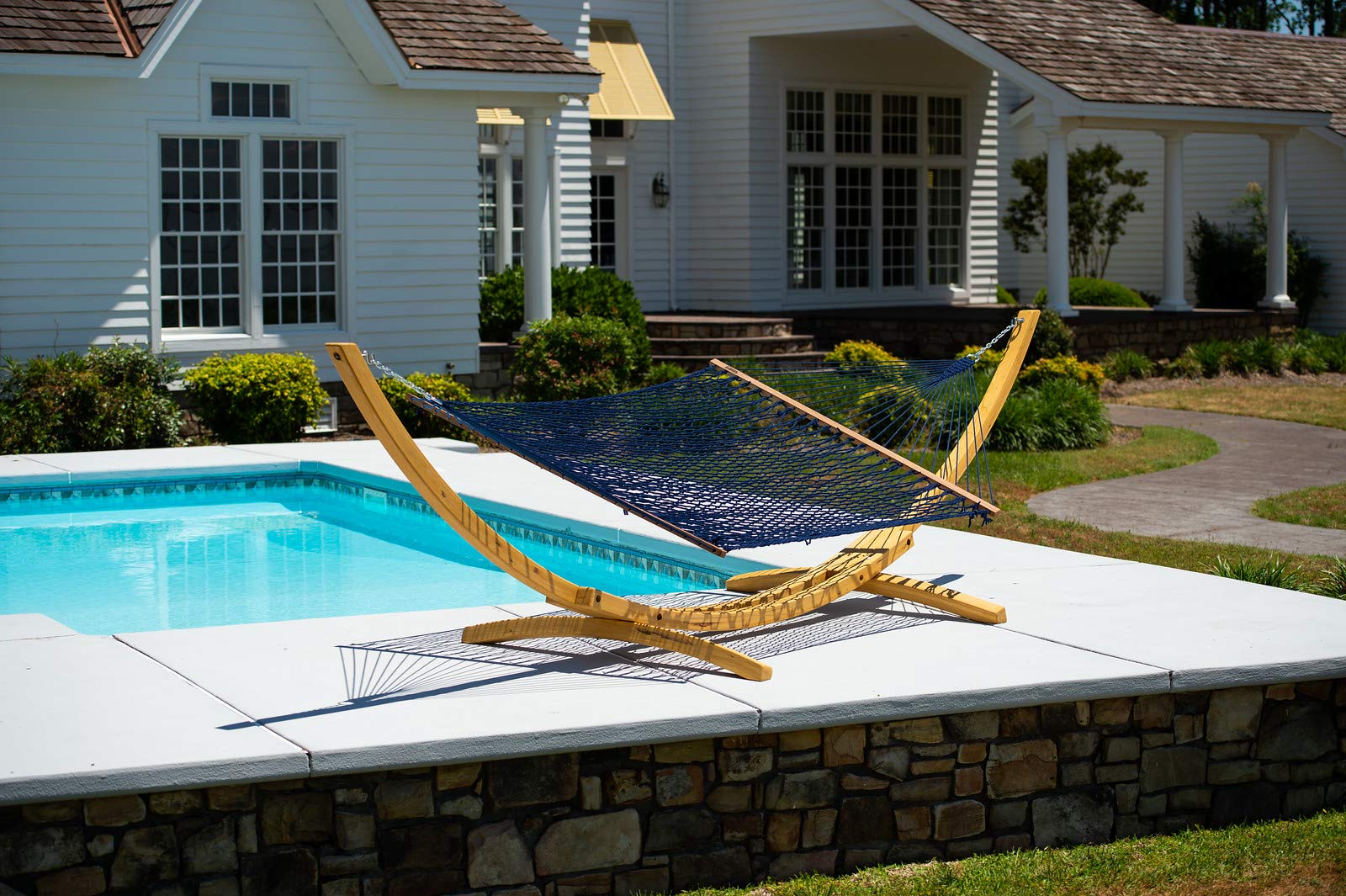 Premium Handcrafted Hatteras DC-15NV Navy Duracord Rope Hammock - 450 LB Capacity for 2 People - 13ft x 65in - Includes Free Extension Chains & Tree Hooks - Made in USA | Perfect for Backyard Relaxation, Camping & Beach Vacations