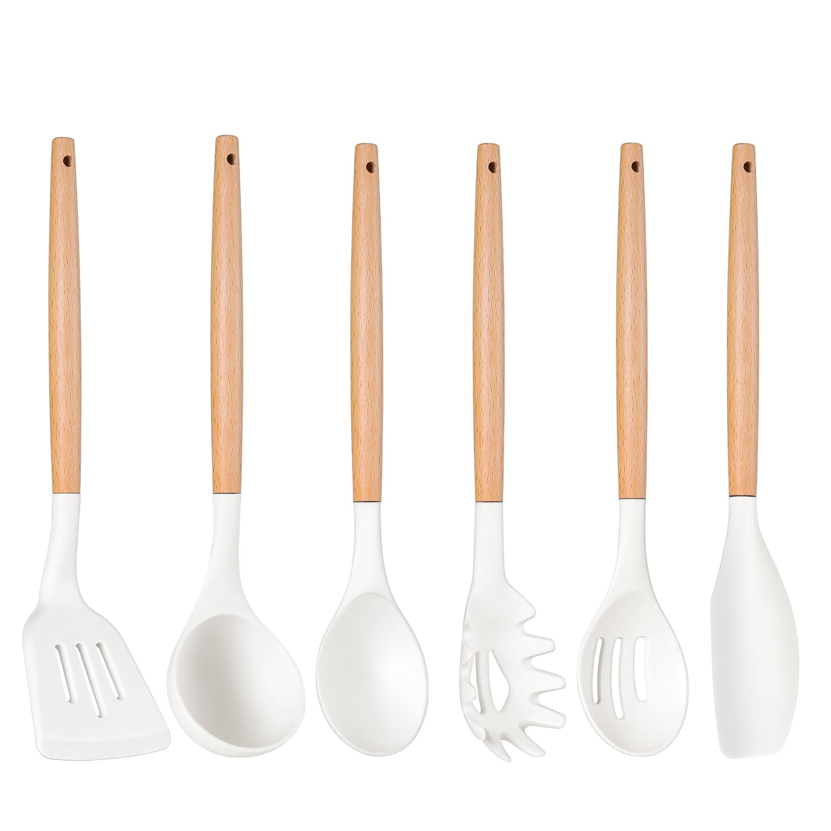 P&P CHEF 6-Piece Silicone Cooking Utensil Set with Wooden Handle - Heat Resistant Spatula, Spoon & Turner for Nonstick Cookware - Dishwasher Safe & Non-Toxic Kitchen Tools - Perfect for Baking, Frying & Everyday Cooking