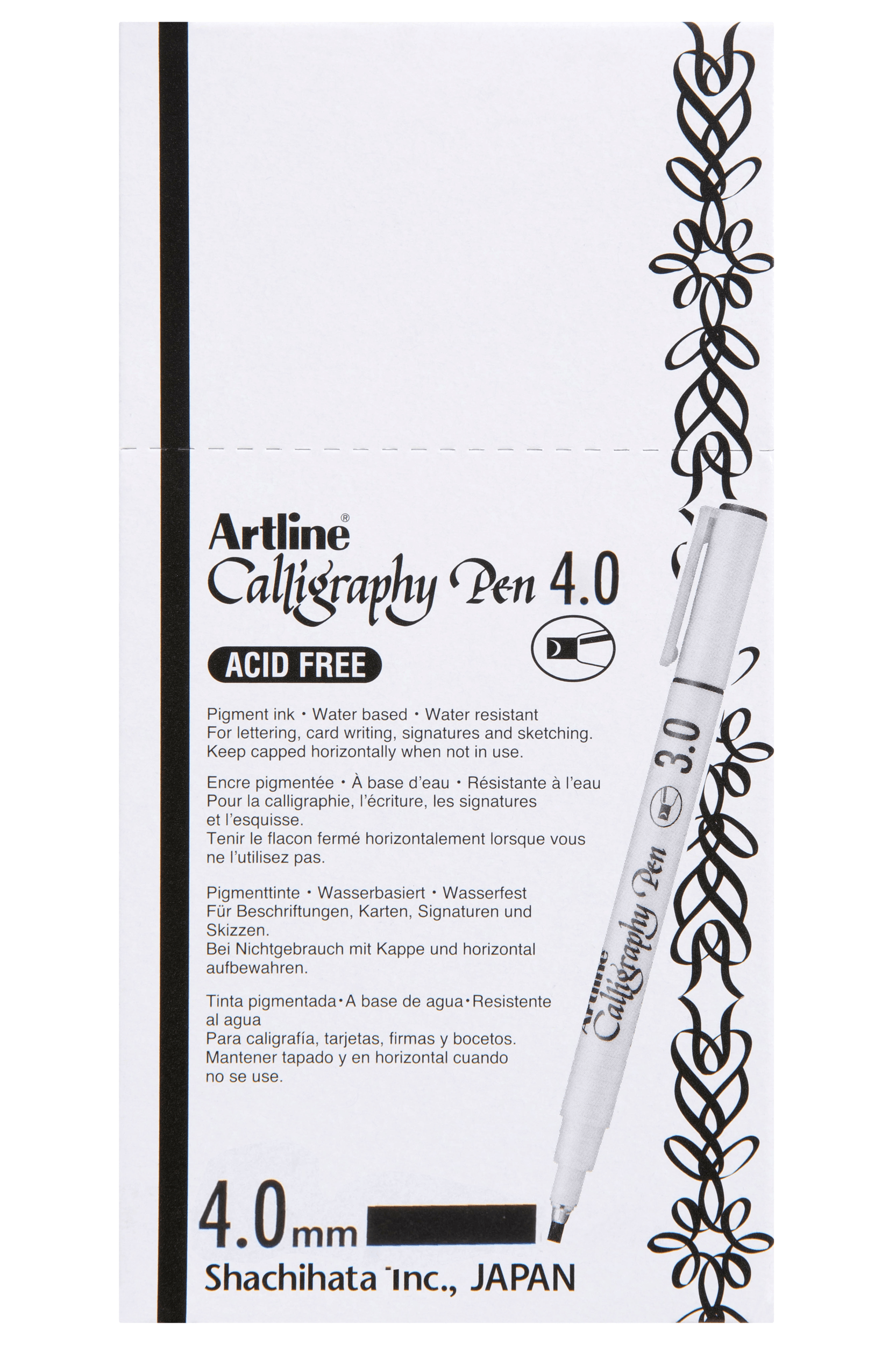 Artline 244 Calligraphy Pen 4mm Black - Pack of 12 - Perfect for Hand Lettering, Scrapbooking & DIY Craft Projects