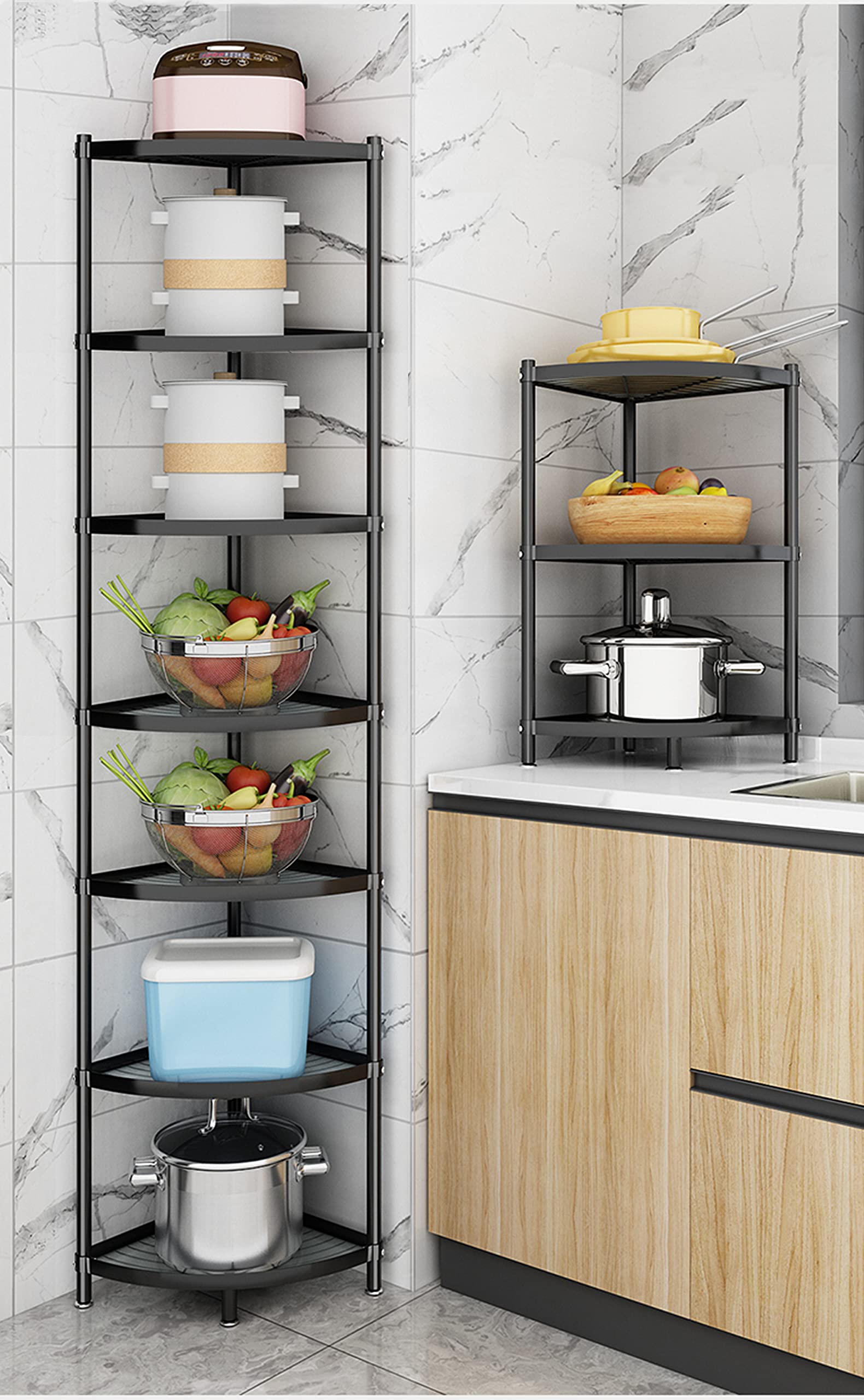 7-Tier Stainless Steel Kitchen Pot Rack - Space Saving Cookware Storage Organizer with Multi-Layer Corner Shelves for Pots, Pans & Utensils - Perfect for Small Kitchens & Pantry Organization