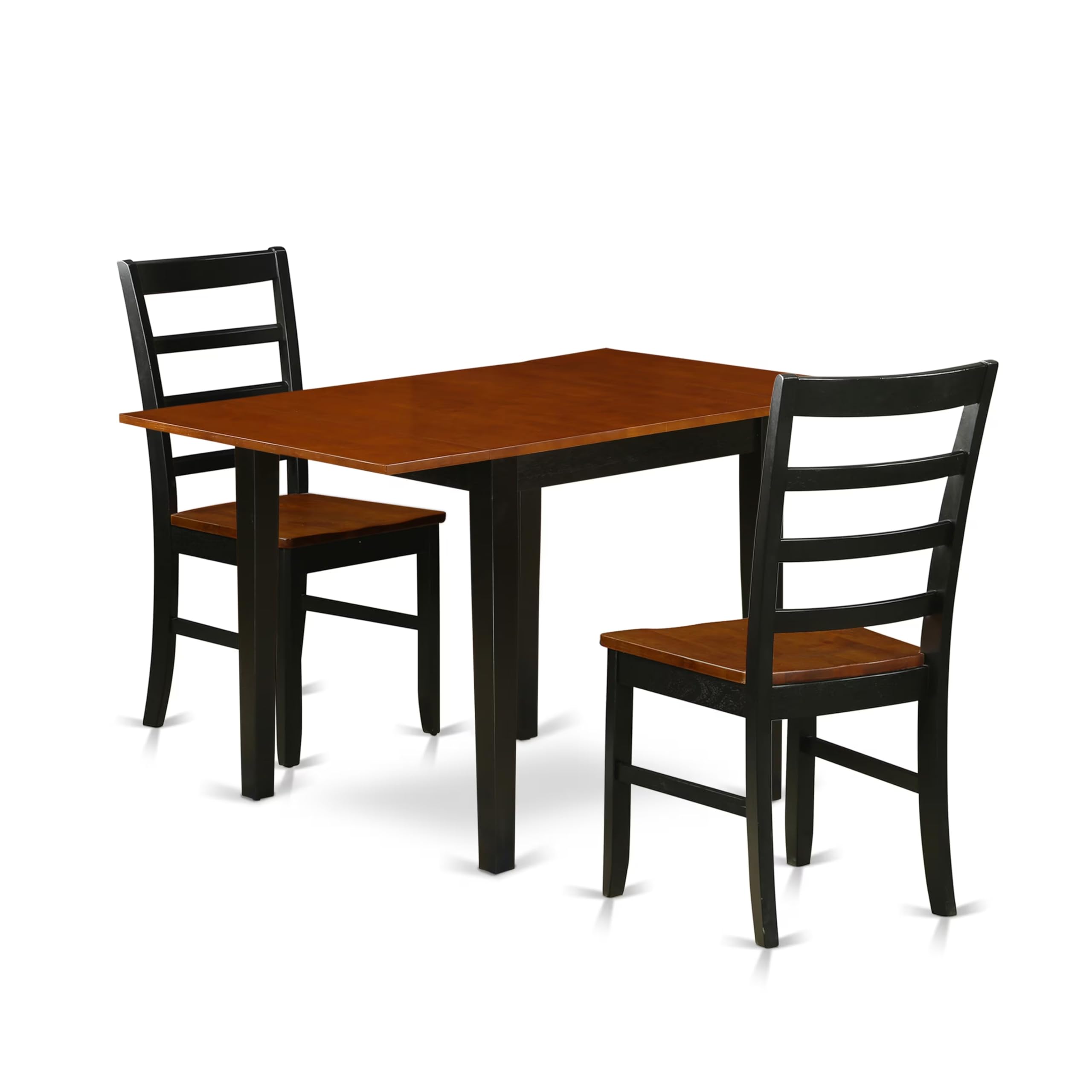 East West Furniture NDPF3-BCH-W 3-Piece Dining Set with Drop-Leaf Table & 2 Chairs, 30x48 Inch, Black & Cherry Finish – Perfect for Small Kitchens, Breakfast Nooks, and Apartments