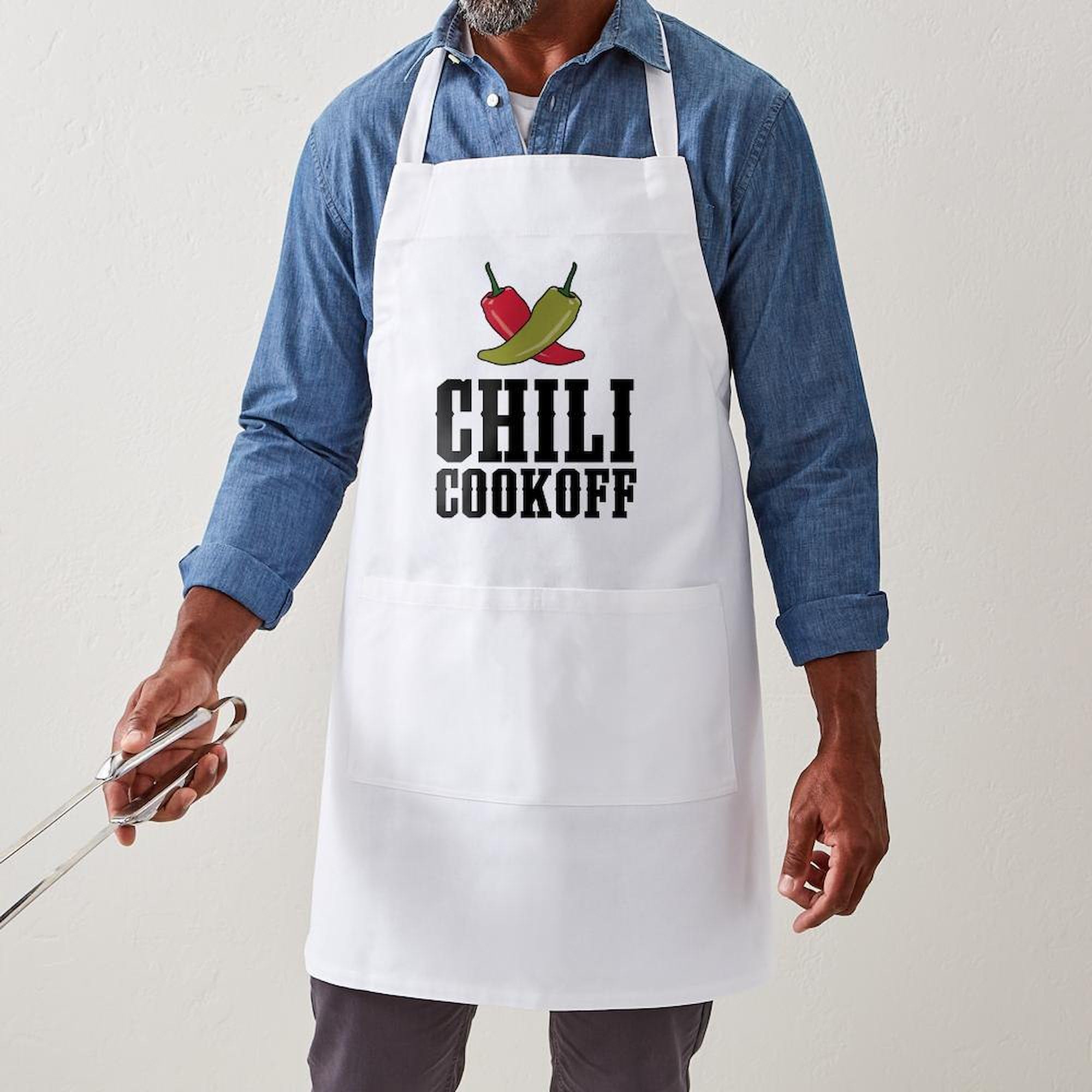 Chili Cookoff Kitchen Apron with Pockets - BBQ Grilling & Baking Apron for Men & Women - Perfect for Cooking, Baking, Outdoor Grilling & Hosting Parties