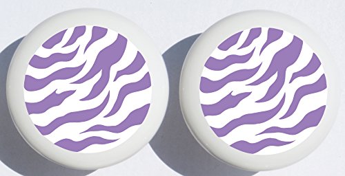 Vibrant Purple Zebra Print Drawer Pulls & Polka Dot Ceramic Cabinet Knobs - Safari Nursery Decor Set of 2 | Kids Room Furniture Handles, Dresser Drawer Knobs for Baby's Room & Playroom Organization